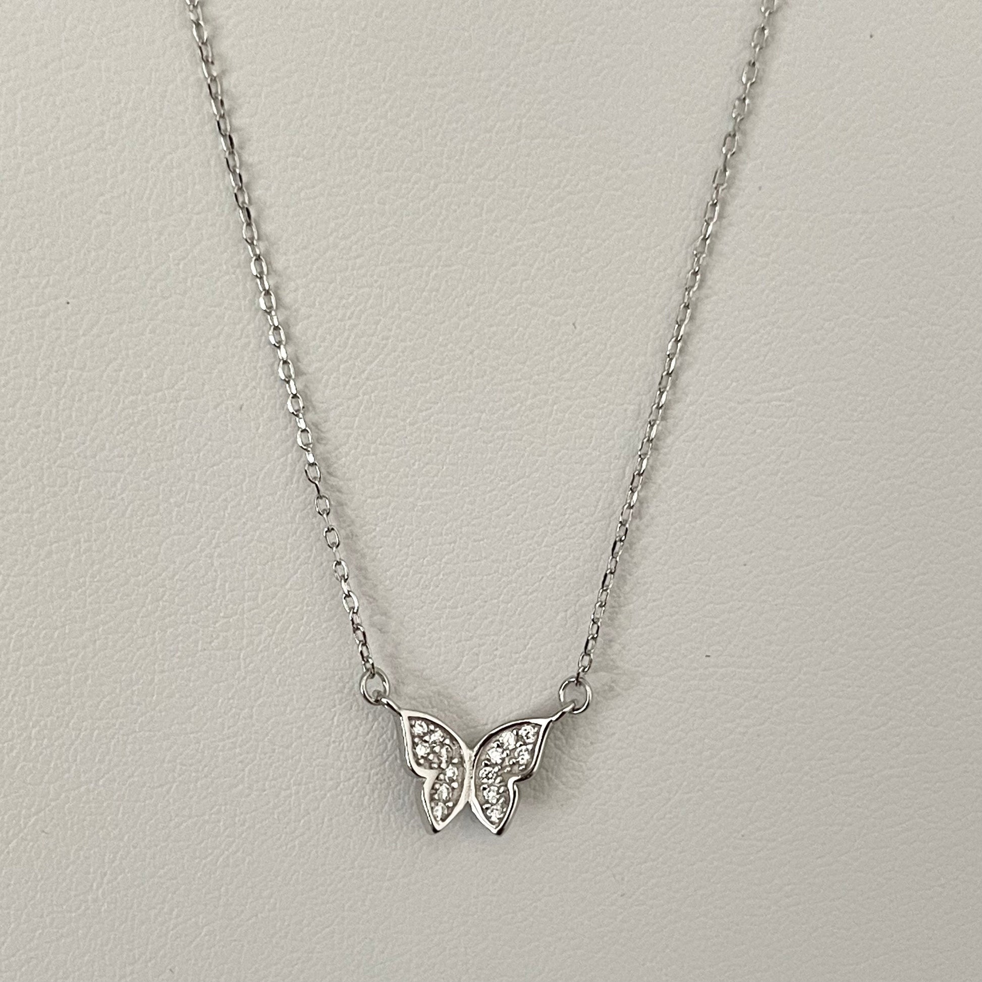 Dainty CZ Butterfly Sterling Silver Necklace, Silver Butterfly Pendant, Dainty Necklace, Girl Butterfly Necklace, Silver Animal Necklace