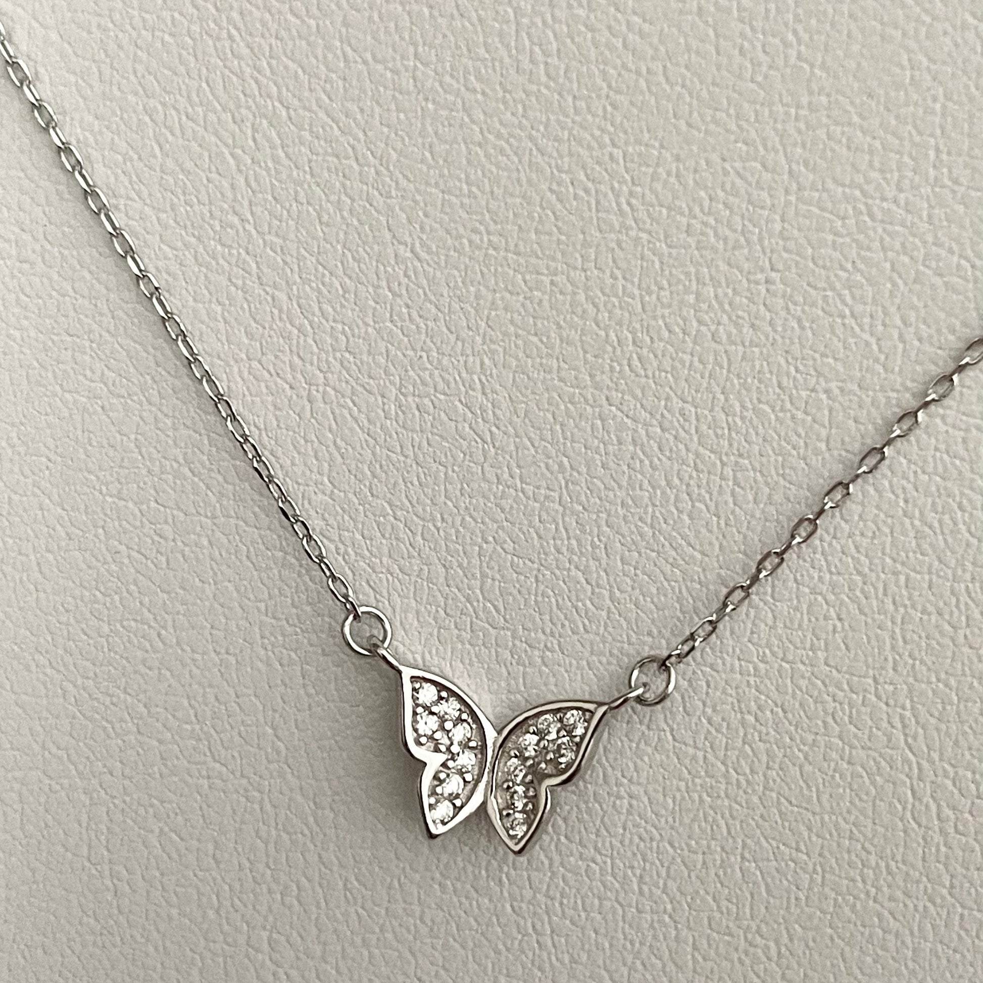 Sterling Silver Butterfly Necklace: CZ Accent, Oxidized Finish