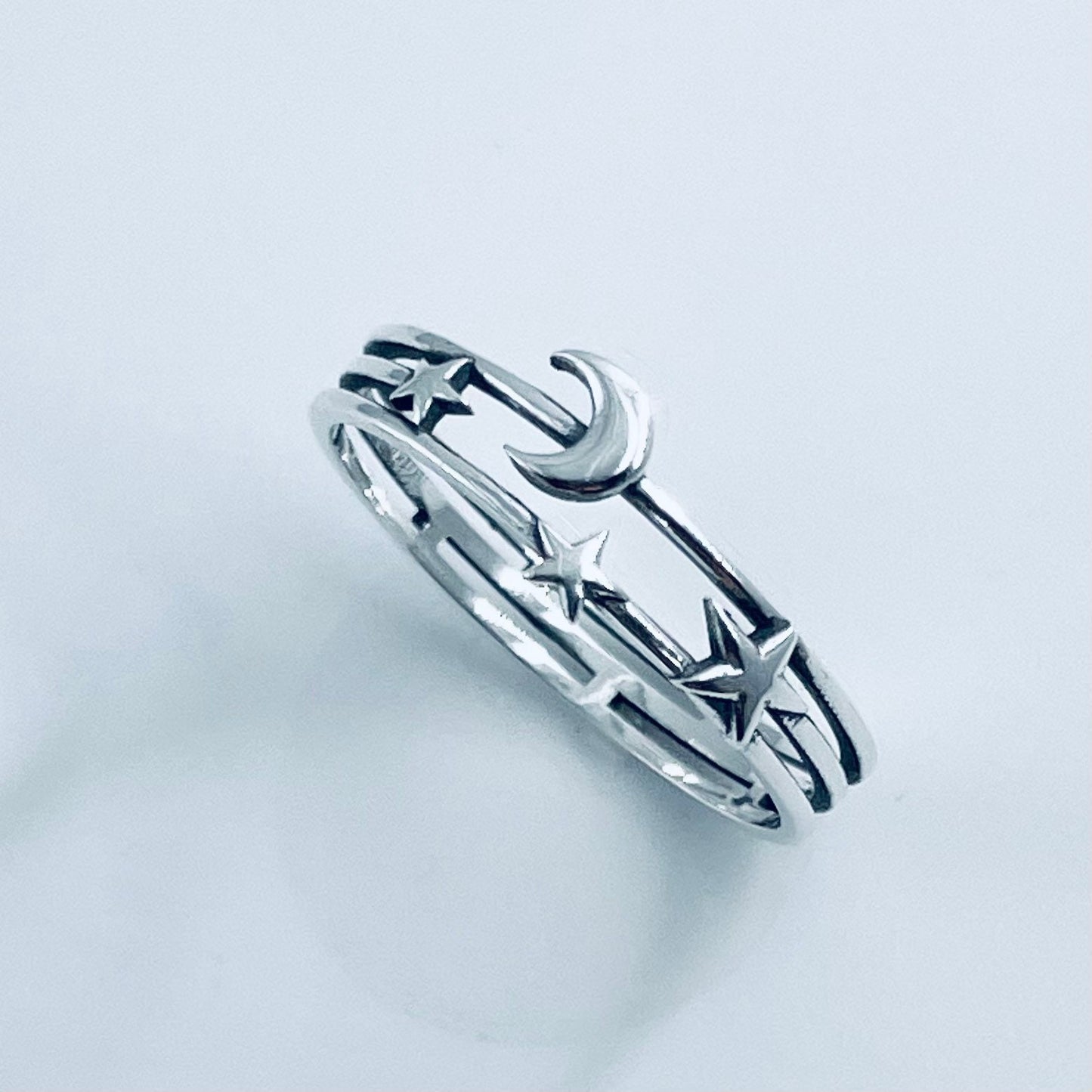 Sterling Silver Moon and Star Ring: Celestial Boho Jewelry