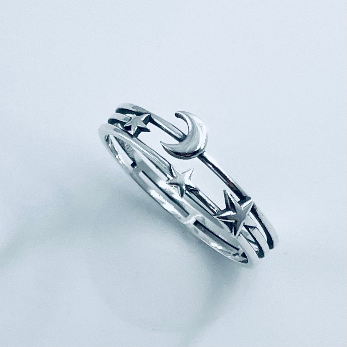 Sterling Silver Moon and Star Ring: Celestial Boho Jewelry