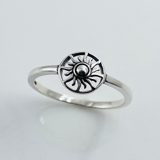 Oxidized Sterling Silver Sun Face Ring: Delicate Celestial Jewelry