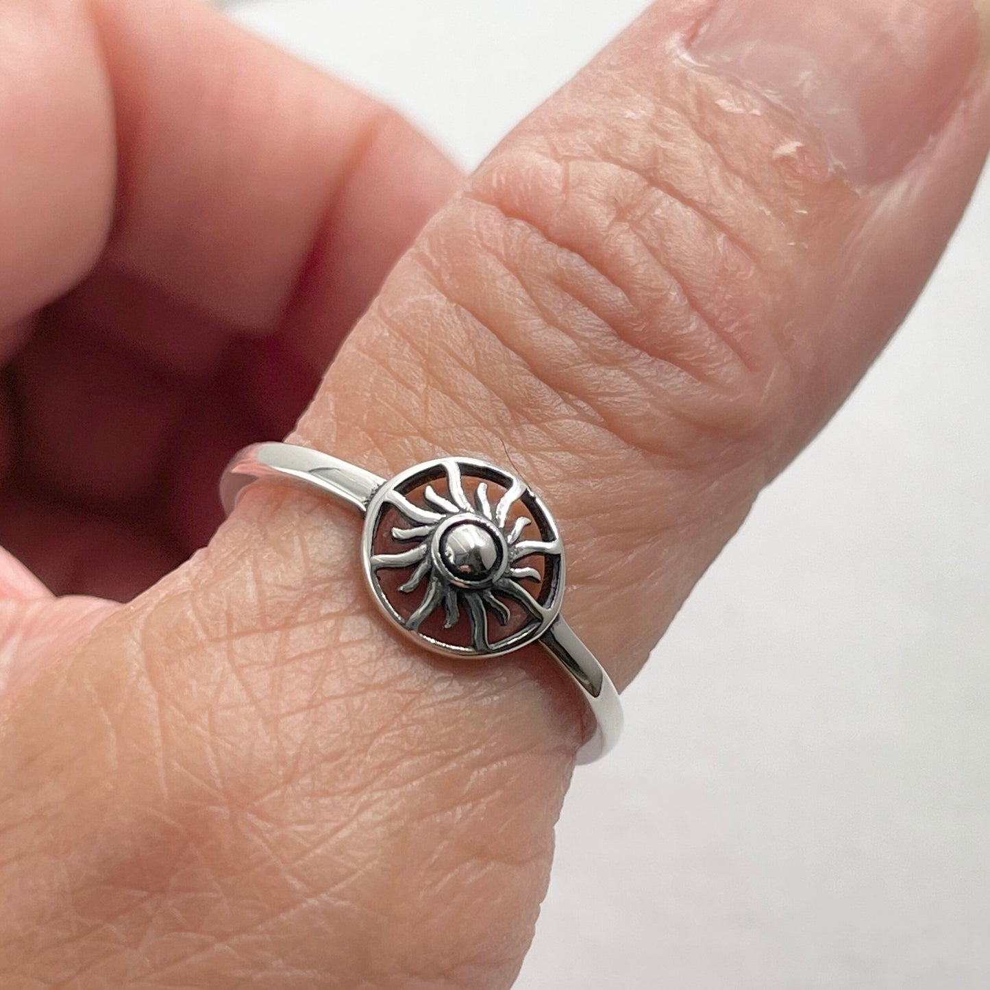 Oxidized Sterling Silver Sun Face Ring: Delicate Celestial Jewelry