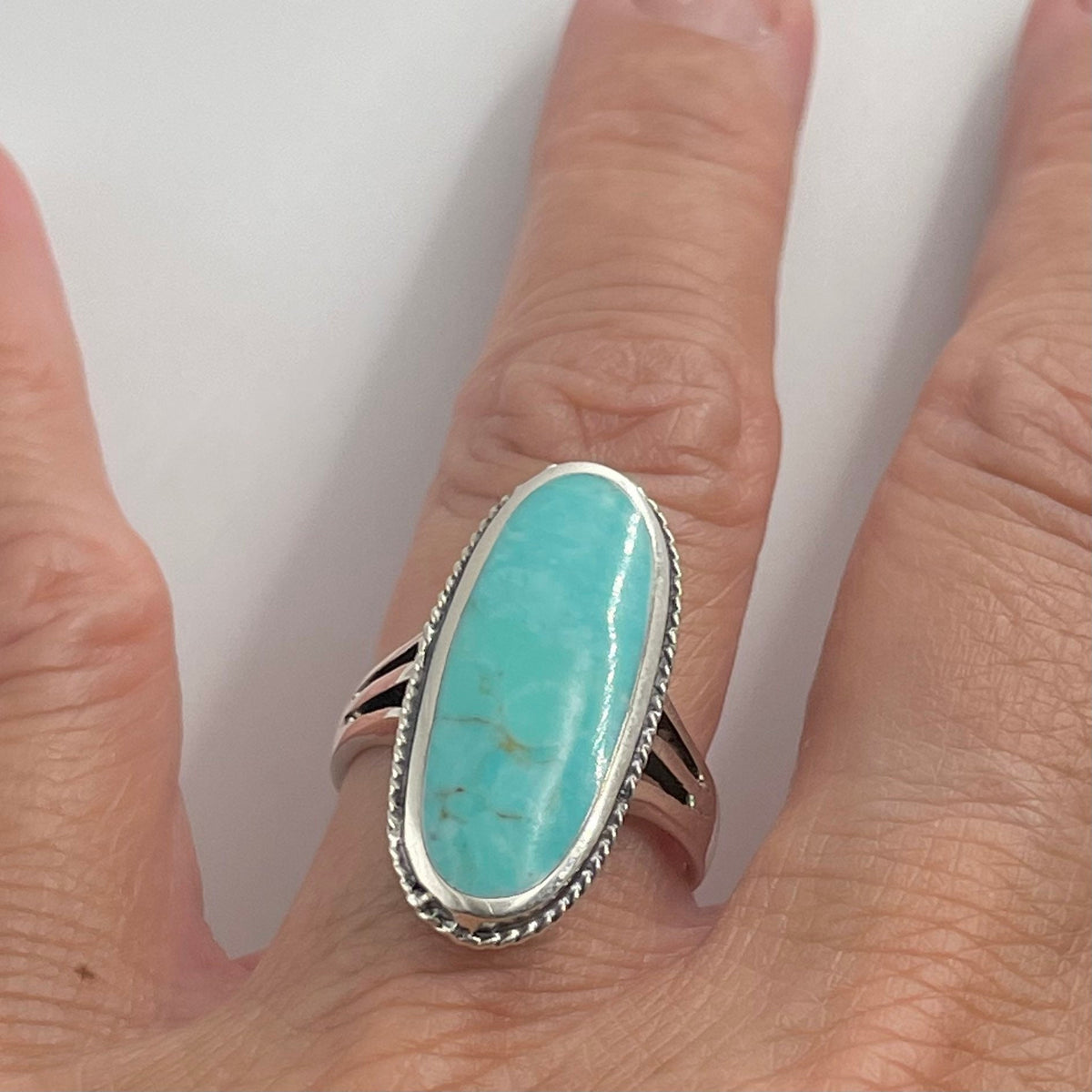 Sterling Silver Simulated Turquoise Ring: Oval Boho Statement Ring