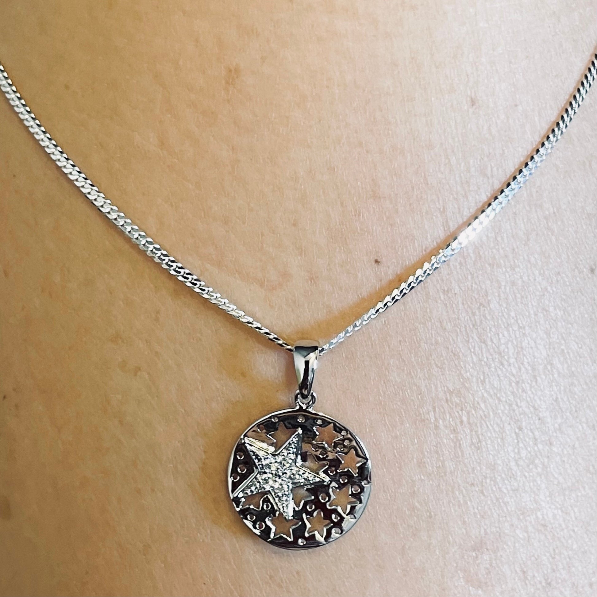 CZ Stars Sterling Silver Pendant Necklace, Stars Pendant, Cubic Zirconia Necklace, Celestial Necklace, CZ Pendant, Silver Star Necklace.