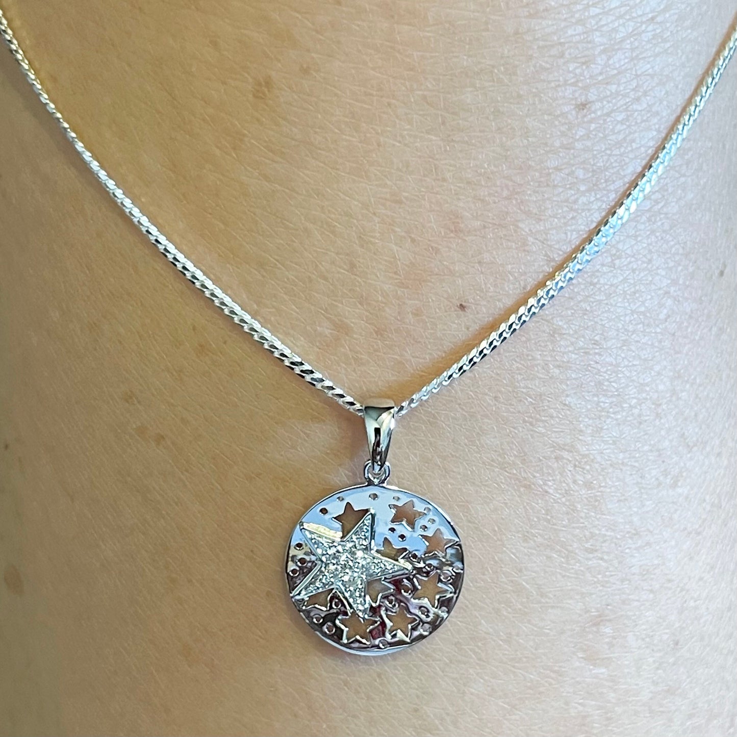 CZ Stars Sterling Silver Pendant Necklace, Stars Pendant, Cubic Zirconia Necklace, Celestial Necklace, CZ Pendant, Silver Star Necklace.