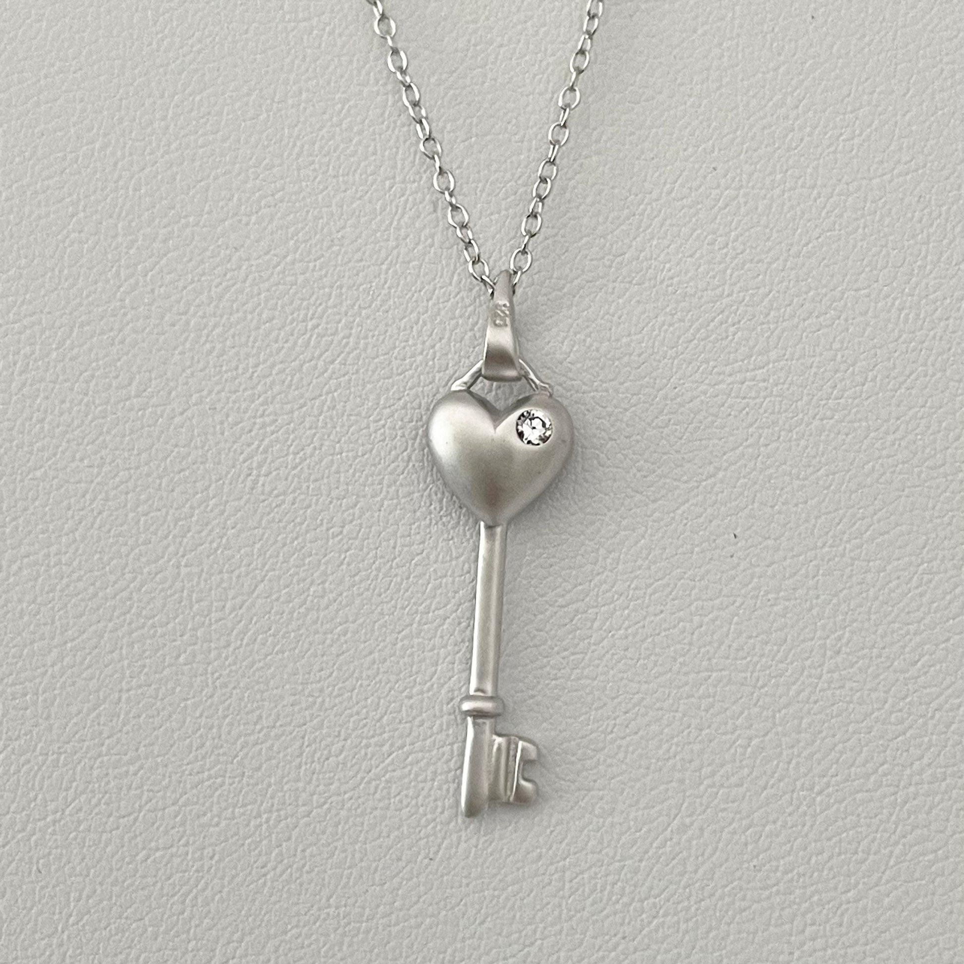 Sterling Silver CZ Heart Key Pendant and Necklace, Silver Love Necklace, Heart Necklace, Key Pendant, Key to my Heart Ring, Silver Necklace.