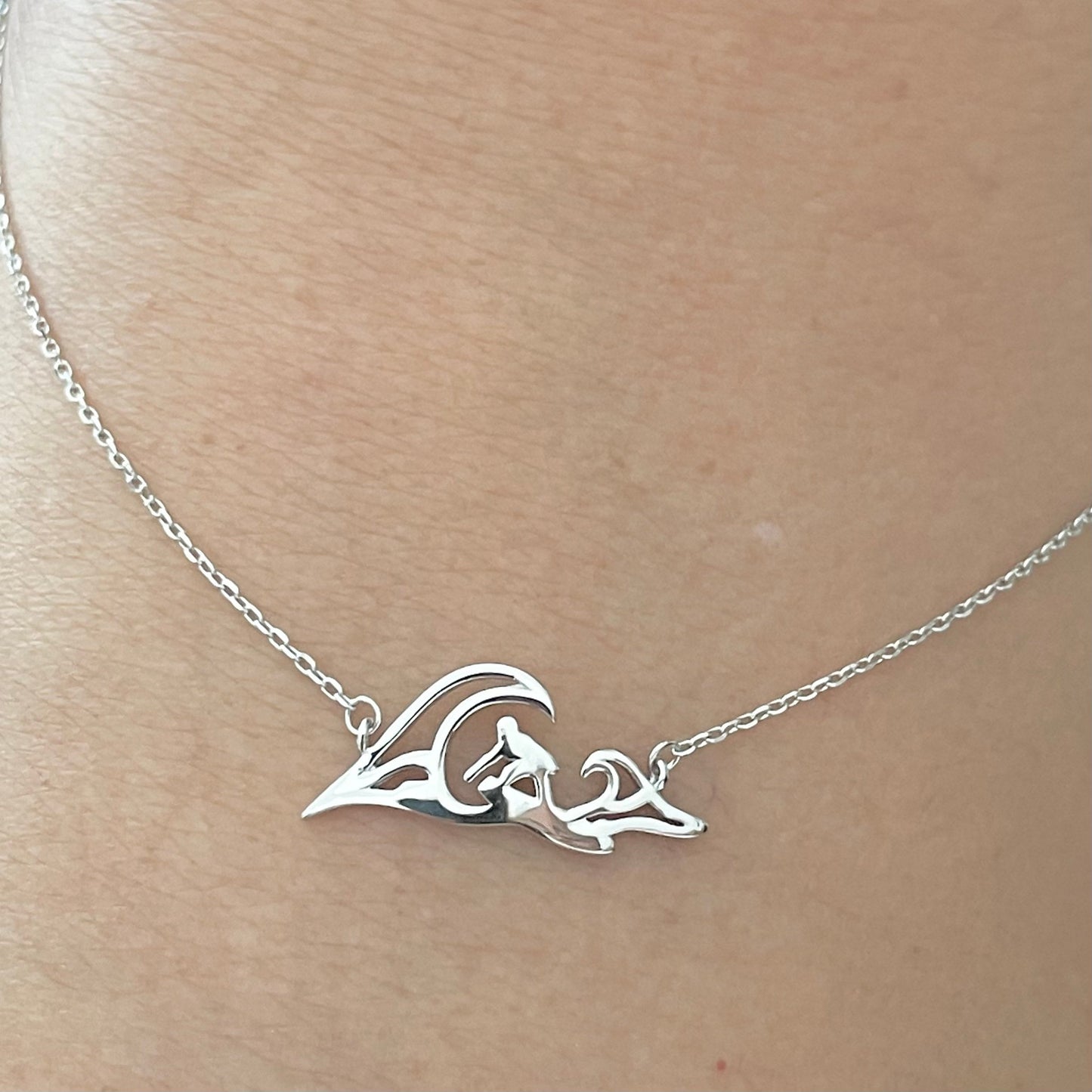 Sterling Silver Surfer Wave Pendant Necklace - Beach Jewelry