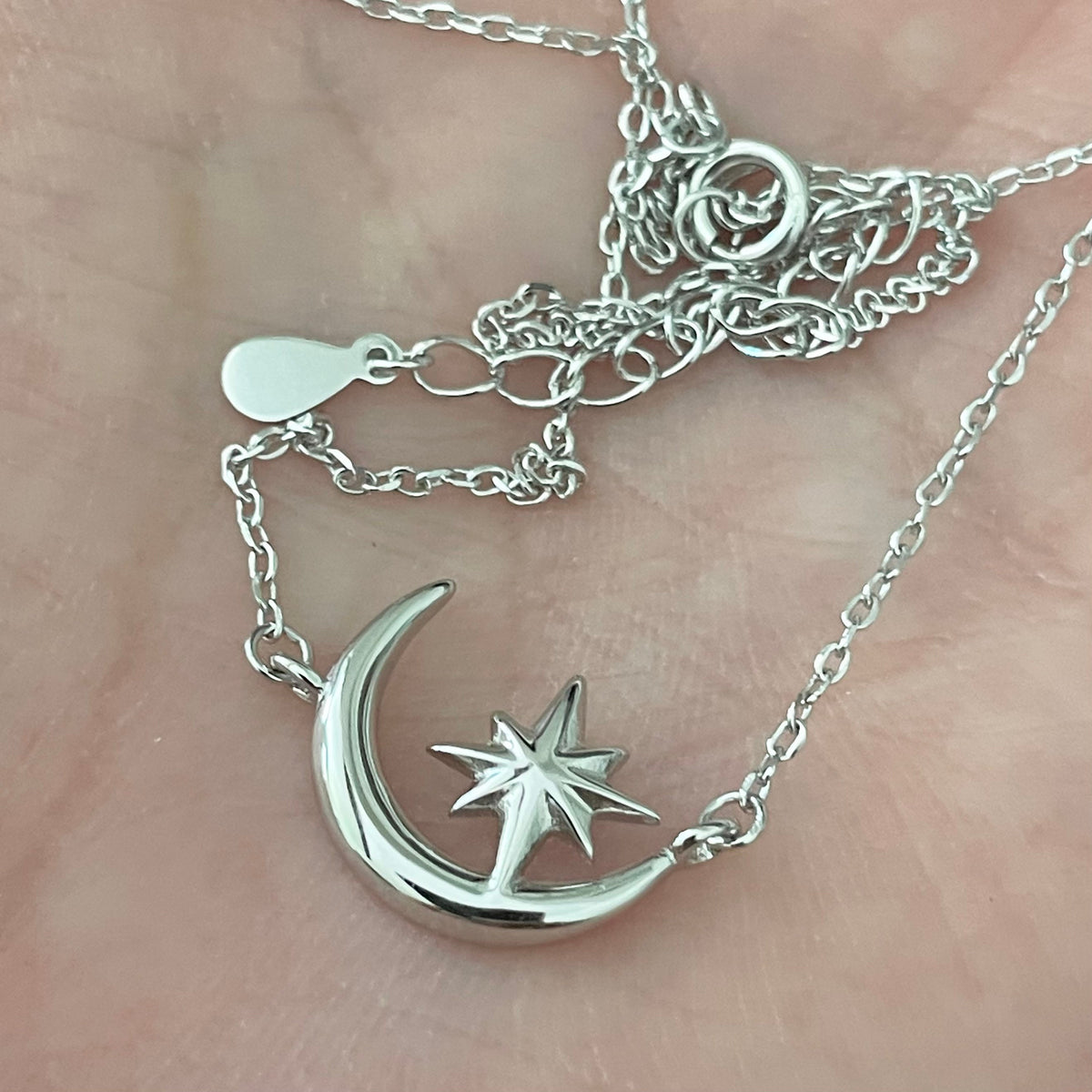 Sterling Silver Crescent Moon and Star Necklace: Celestial Pendant