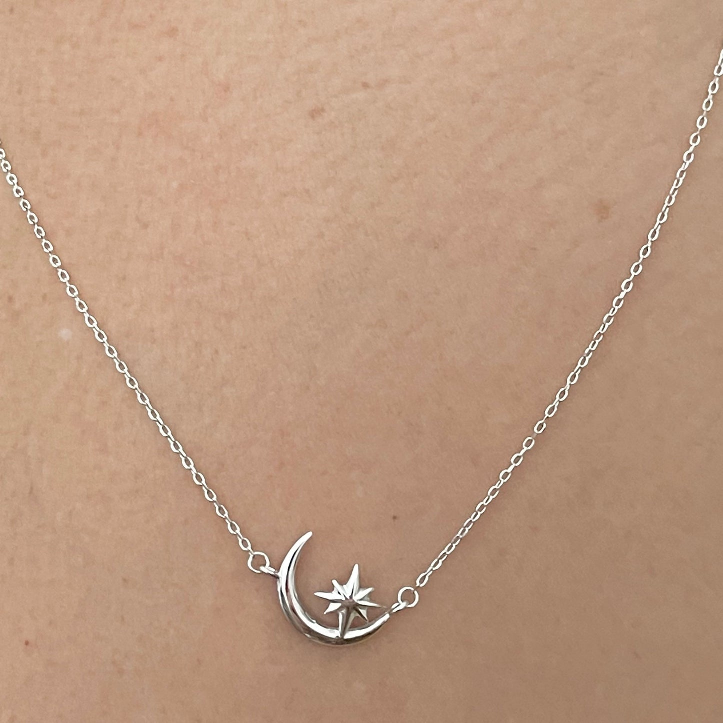 Crescent Moon and Star Sterling Silver Pendant and Necklace, Star Pendant, Celestial Necklace, Moon Pendant, Silver Necklace.