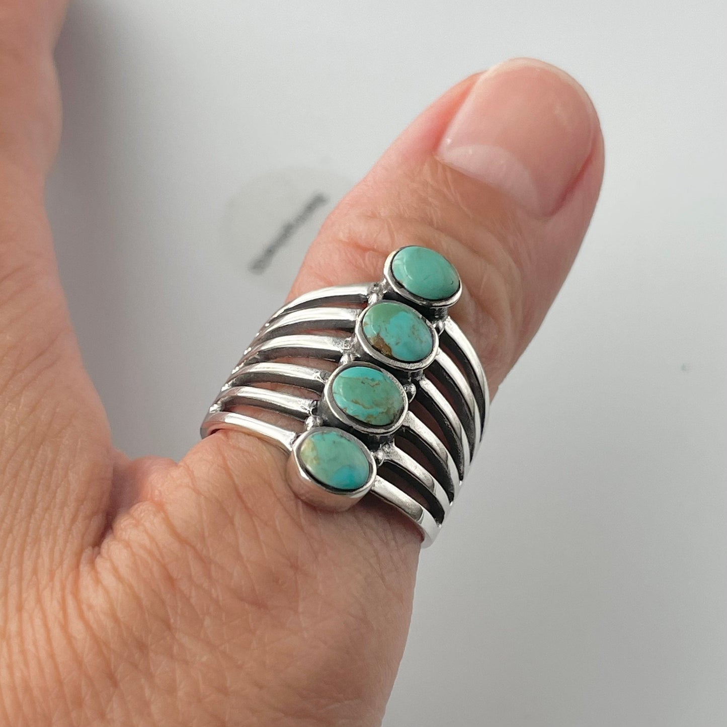 Genuine Turquoise Multiple Band and Stones Sterling Silver Ring, Silver Turquoise Ring, Boho Ring, Silver Turquoise Ring, Statement Ring