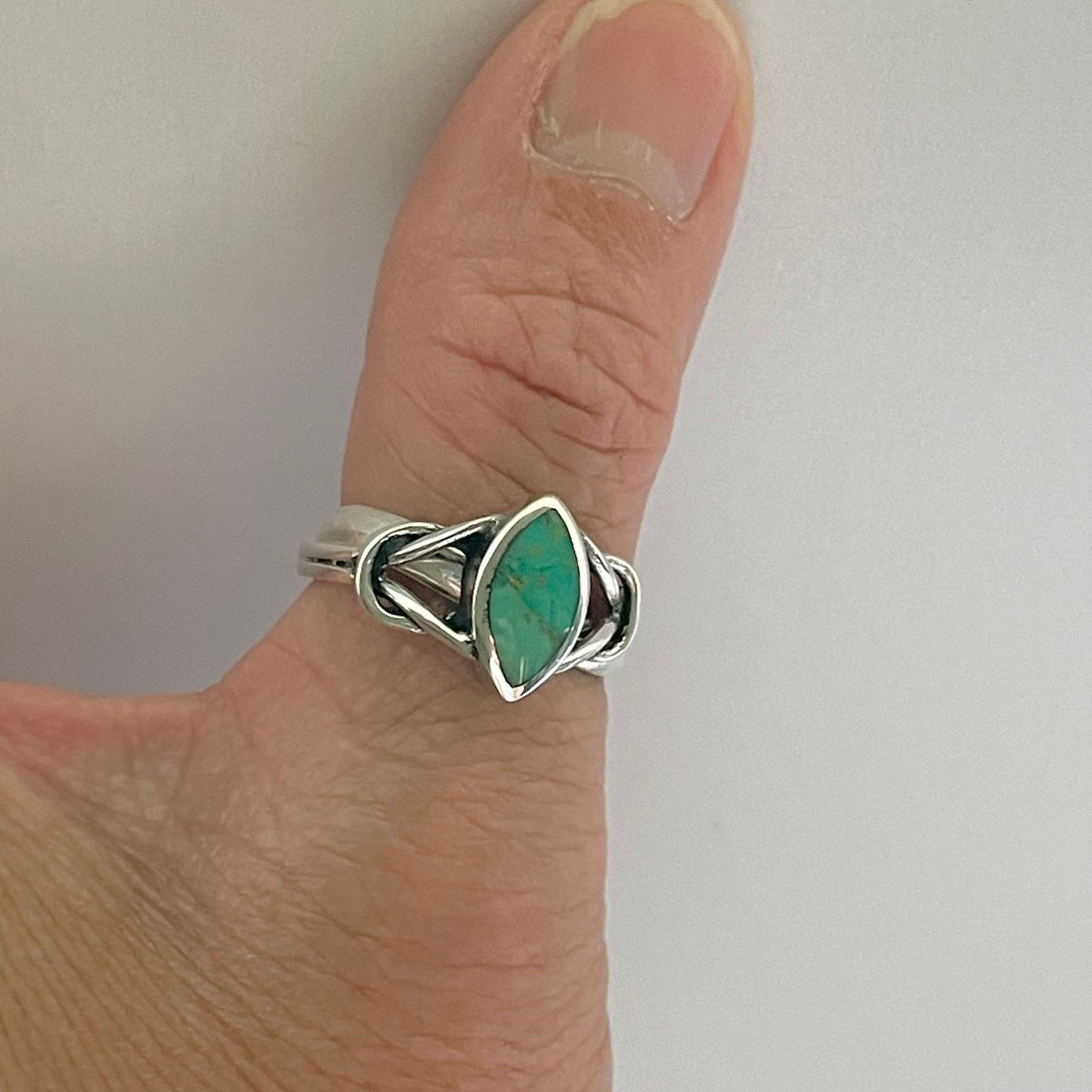 Sterling Silver Simulated Turquoise Ring: Diamond Knot Boho Statement