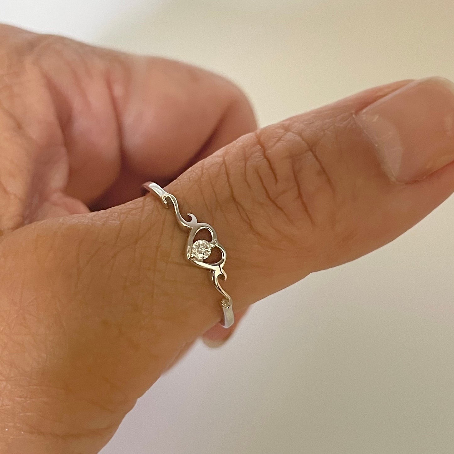 Dainty CZ Heart Sterling Silver Ring: Love, Promise, Anniversary