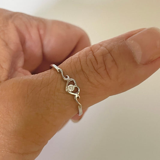 Dainty CZ Heart Sterling Silver Ring: Love, Promise, Anniversary