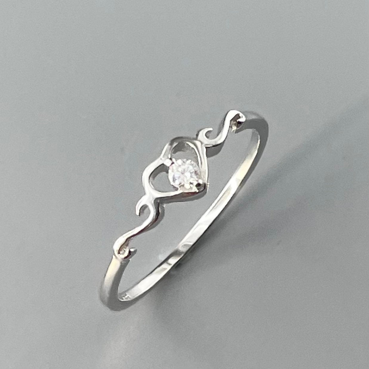 Small CZ Heart with Swirl Sides Sterling Silver Ring, Love Ring, Promise Ring, Anniversary Ring, Cubic Zirconia Ring, I Love You Ring.