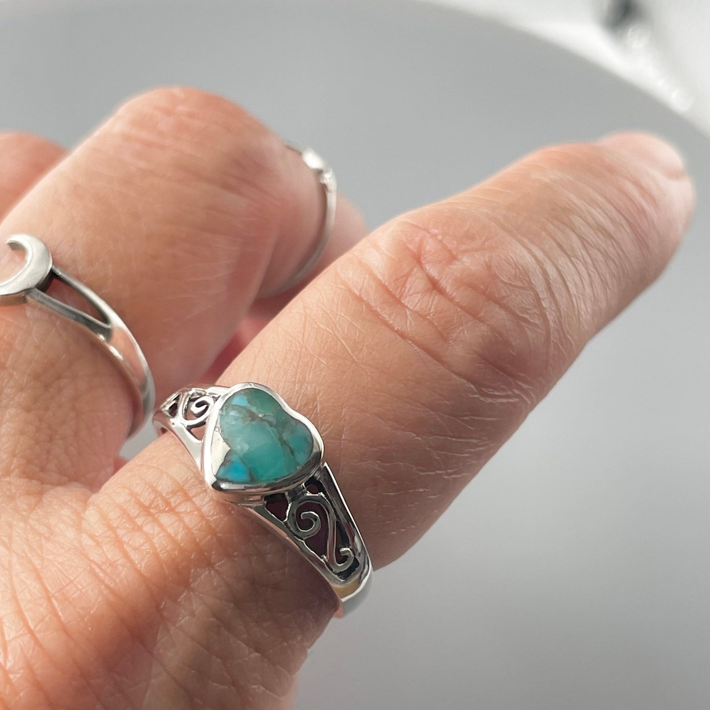 Sterling Silver Genuine Turquoise or Black Agate Heart Ring, Turquoise Ring, Heart Ring, Black Agate Ring, Silver Heart Ring, Promise Ring