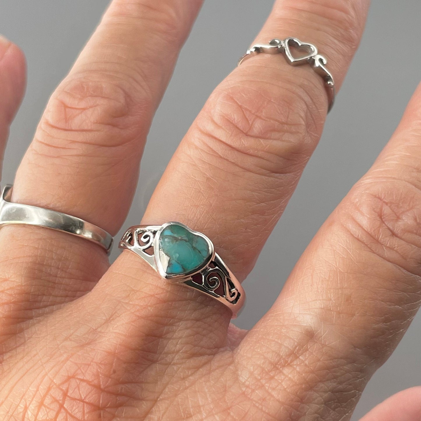 Sterling Silver Genuine Turquoise or Black Agate Heart Ring, Turquoise Ring, Heart Ring, Black Agate Ring, Silver Heart Ring, Promise Ring