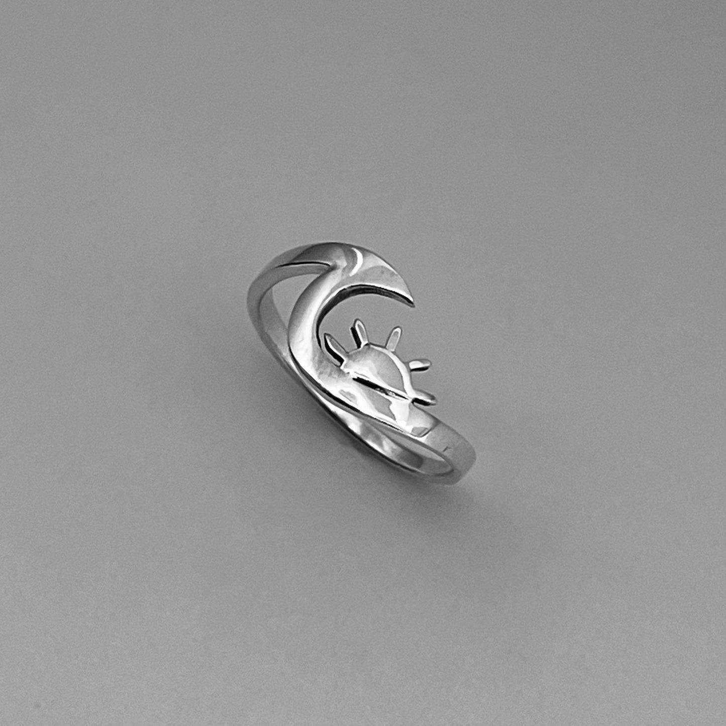 Dainty Sun and Wave Sterling Silver Ring, Crescent Ring, Silver Sun Ring, Wave Ring, Love Ring, Delicate Ring, Ocean Ring, Beach Ring