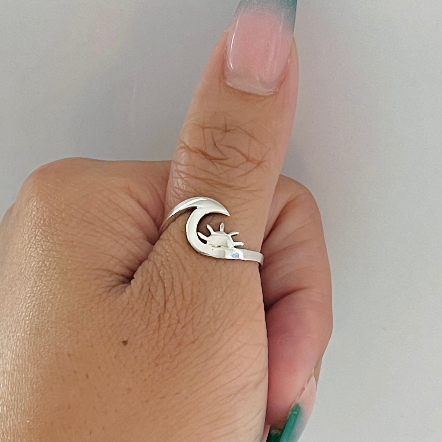 Dainty Sun and Wave Sterling Silver Ring, Crescent Ring, Silver Sun Ring, Wave Ring, Love Ring, Delicate Ring, Ocean Ring, Beach Ring