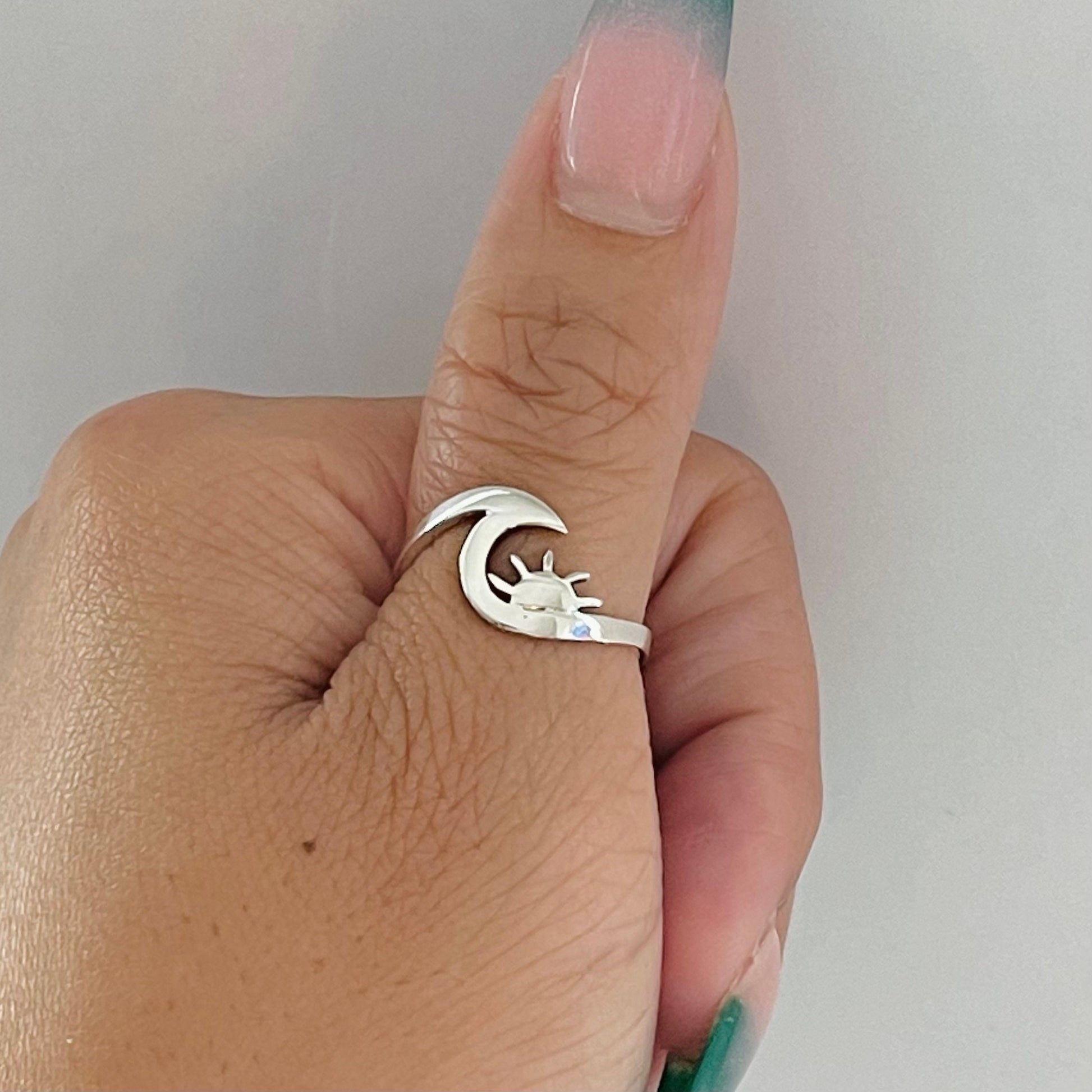 Dainty Sterling Silver Sun and Wave Ring: Promise Ring