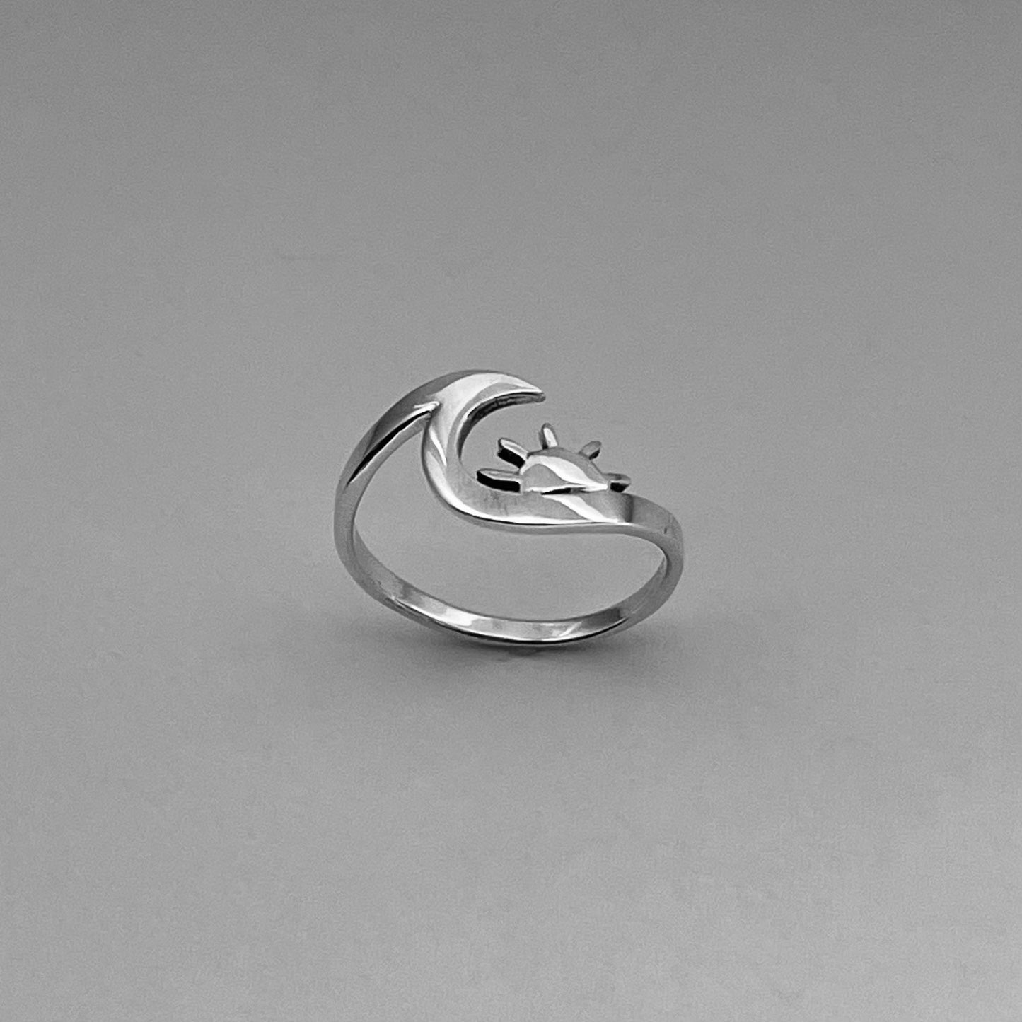 Dainty Sun and Wave Sterling Silver Ring, Crescent Ring, Silver Sun Ring, Wave Ring, Love Ring, Delicate Ring, Ocean Ring, Beach Ring