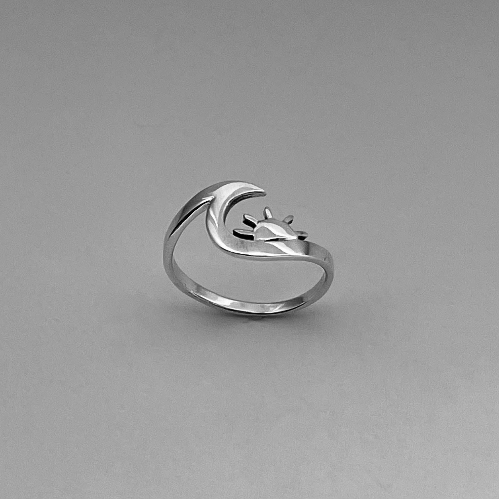 Dainty Sun and Wave Sterling Silver Ring, Crescent Ring, Silver Sun Ring, Wave Ring, Love Ring, Delicate Ring, Ocean Ring, Beach Ring