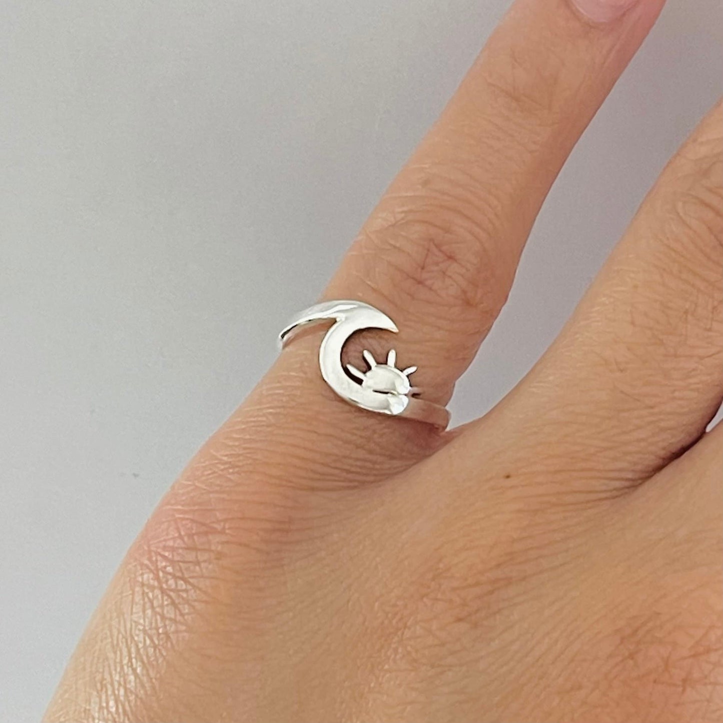 Dainty Sun and Wave Sterling Silver Ring, Crescent Ring, Silver Sun Ring, Wave Ring, Love Ring, Delicate Ring, Ocean Ring, Beach Ring