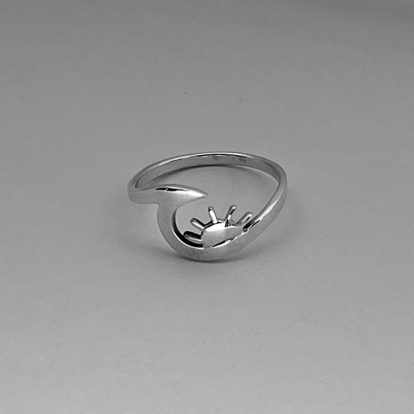 Dainty Sun and Wave Sterling Silver Ring, Crescent Ring, Silver Sun Ring, Wave Ring, Love Ring, Delicate Ring, Ocean Ring, Beach Ring