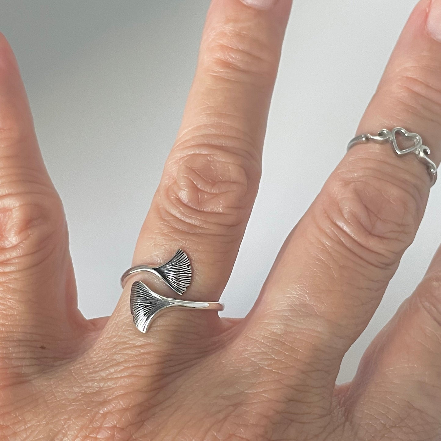 Oxidized Sterling Silver Ginkgo Leaf Ring: Wraparound Boho Style