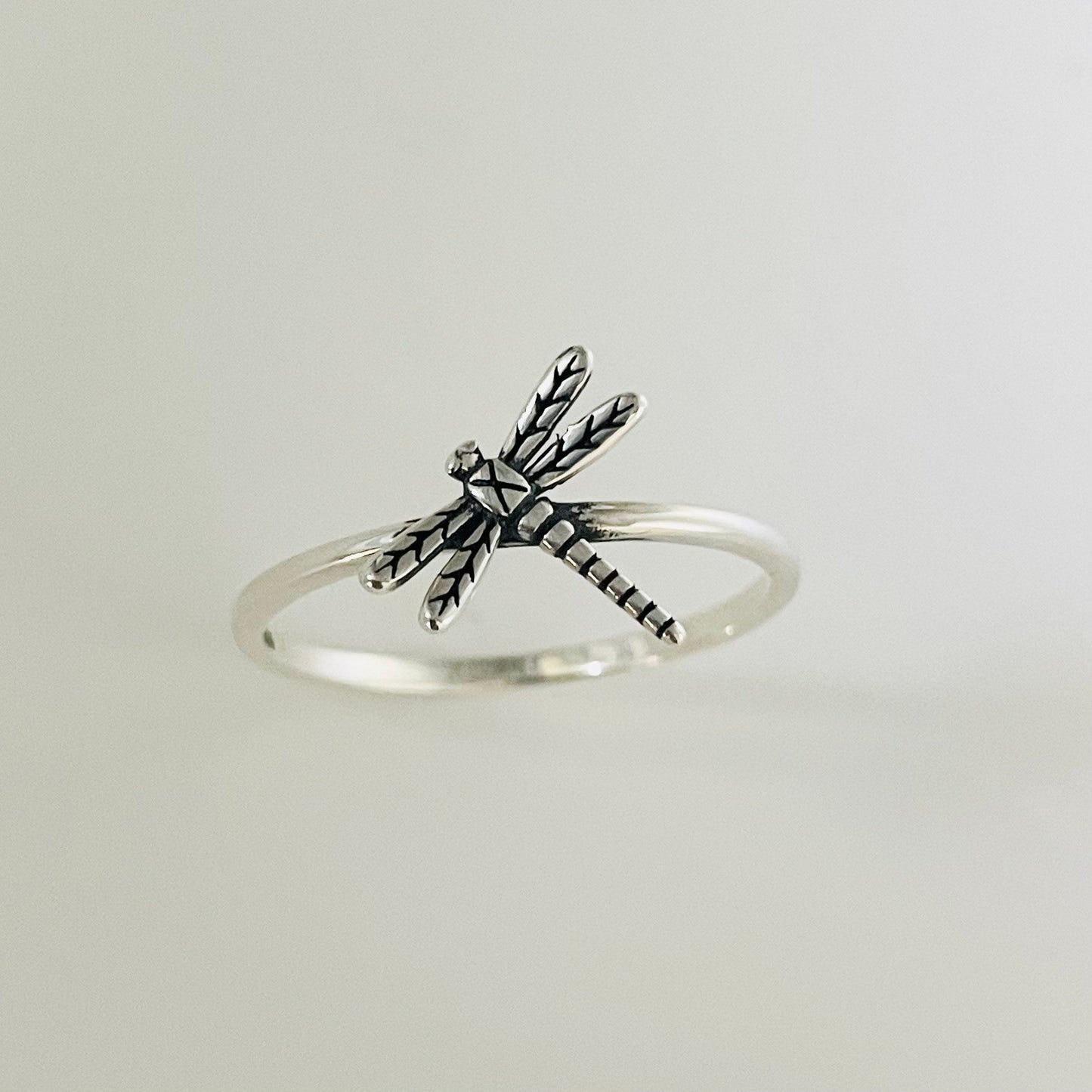 Dainty Dragonfly Sterling Silver Ring: Oxidized Boho Statement Ring