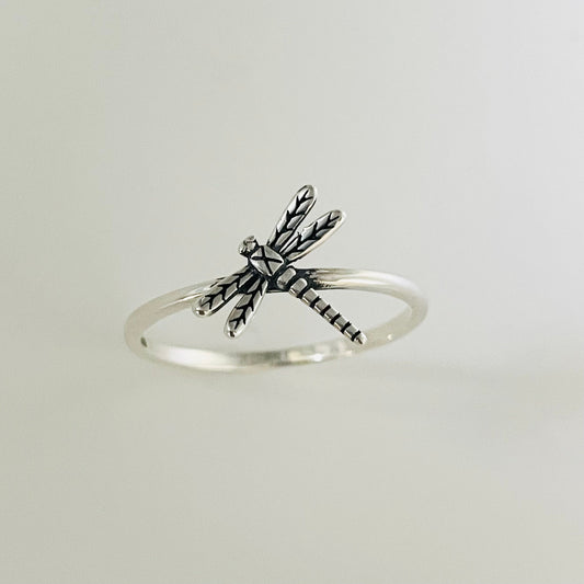 Dainty Dragonfly Sterling Silver Ring: Oxidized Boho Statement Ring