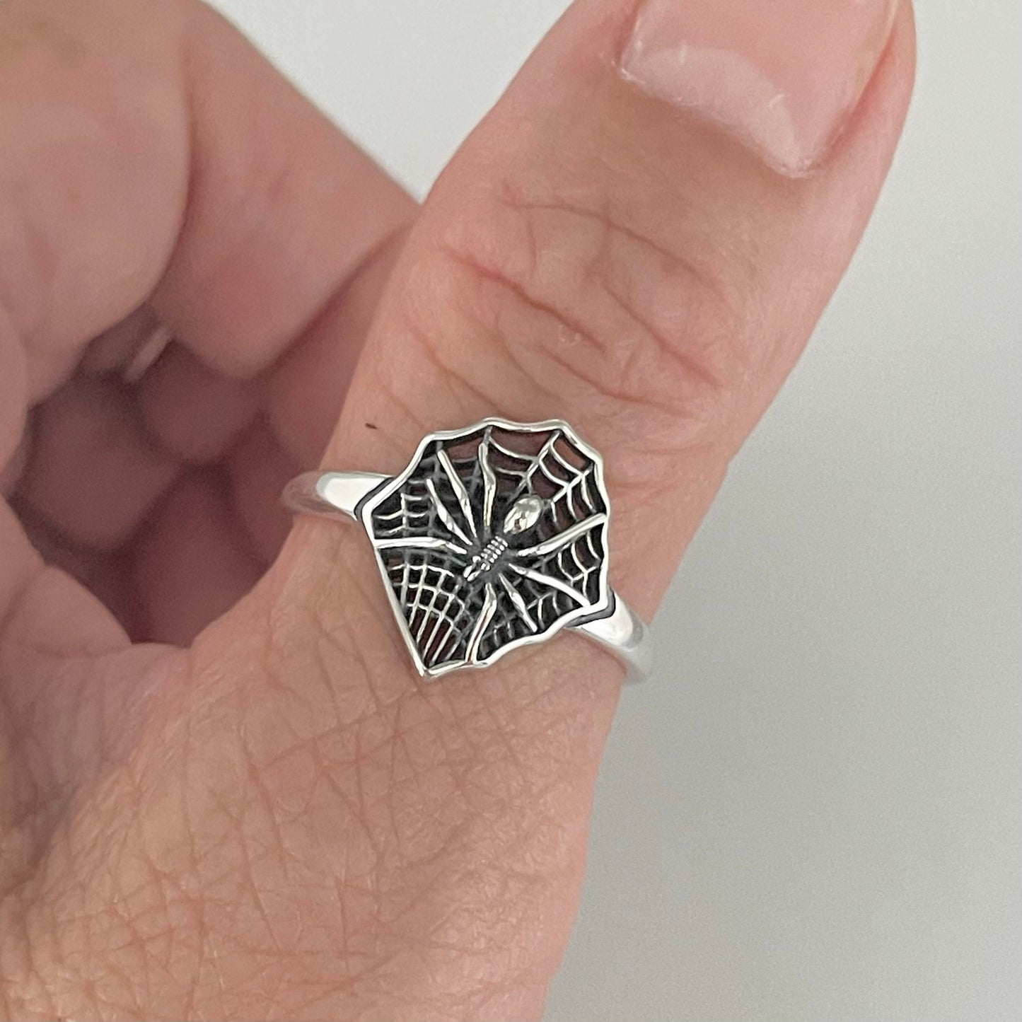 Sterling Silver Spiderweb Ring: Oxidized Boho Statement Ring
