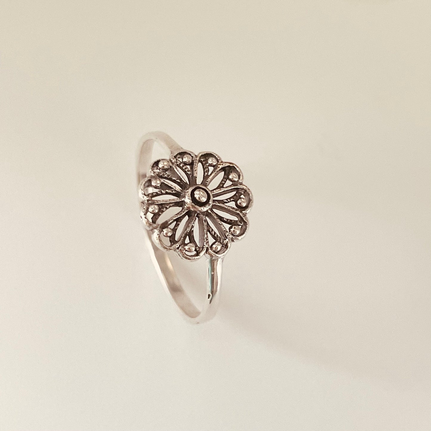 Sterling Silver Mandala Flower Ring: Spiritual Boho Jewelry