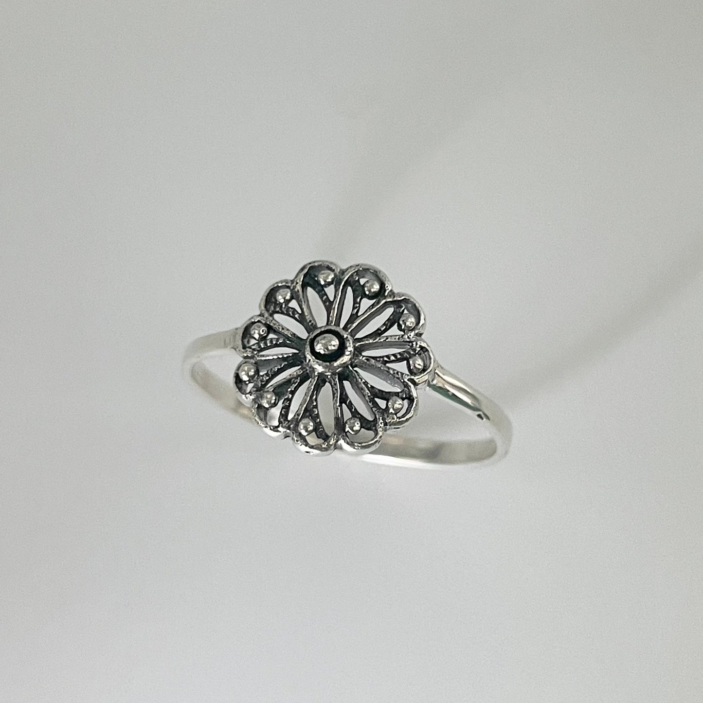 Sterling Silver Mandala Flower Ring: Spiritual Boho Jewelry