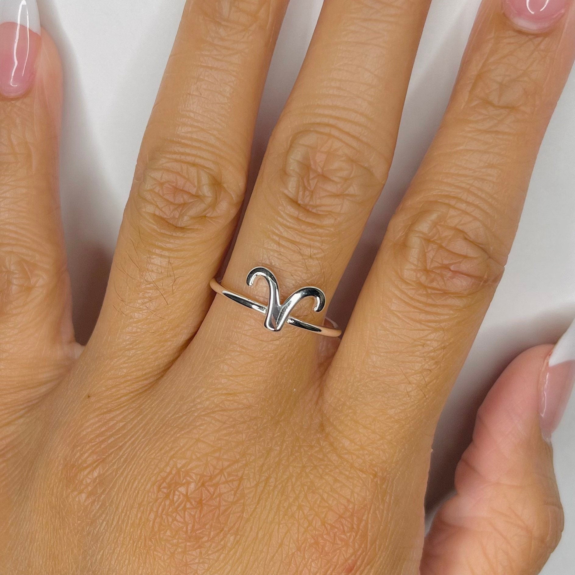 Dainty Sterling Silver Aries Zodiac Ring: Horoscope Jewelry