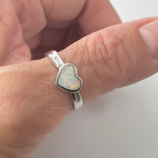 Fire Opal Open Heart Sterling Silver Ring, Silver Heart Ring, Opal Ring, Promise Love Ring, Opal Heart Ring, I love you Ring, Thank You Ring