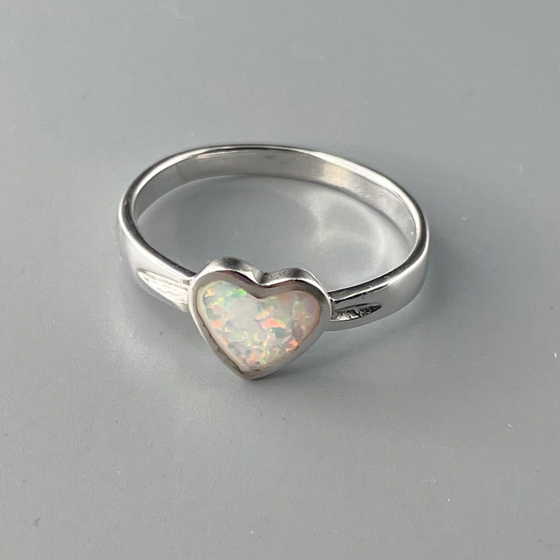 Sterling Silver White Opal Heart Ring: Promise Love Ring