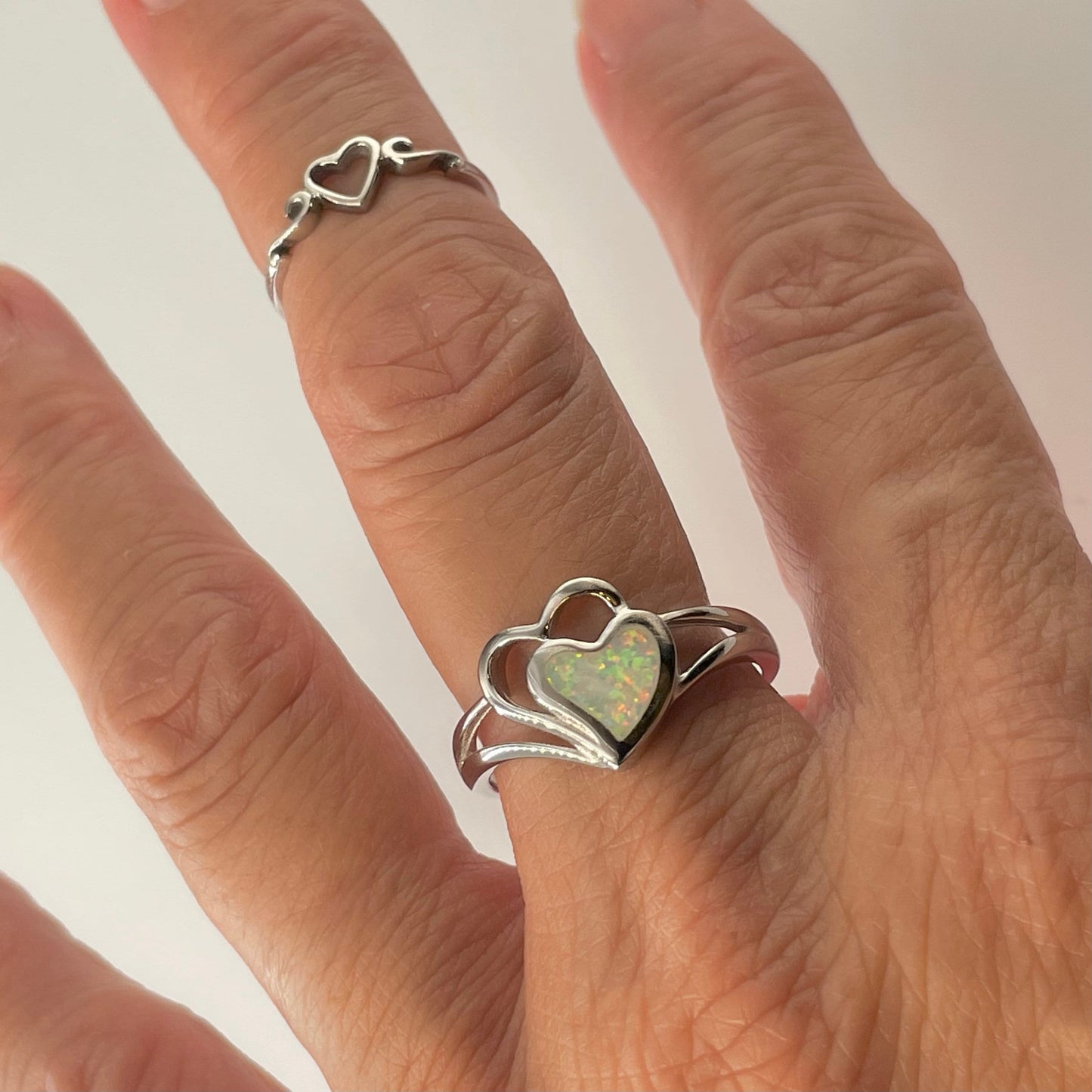 Fire Opal Two Hearts Sterling Silver Ring, Opal Heart Ring, Silver Hearts Ring, Friendship Heart Ring, Promise Hearts Ring, I Love You Ring.