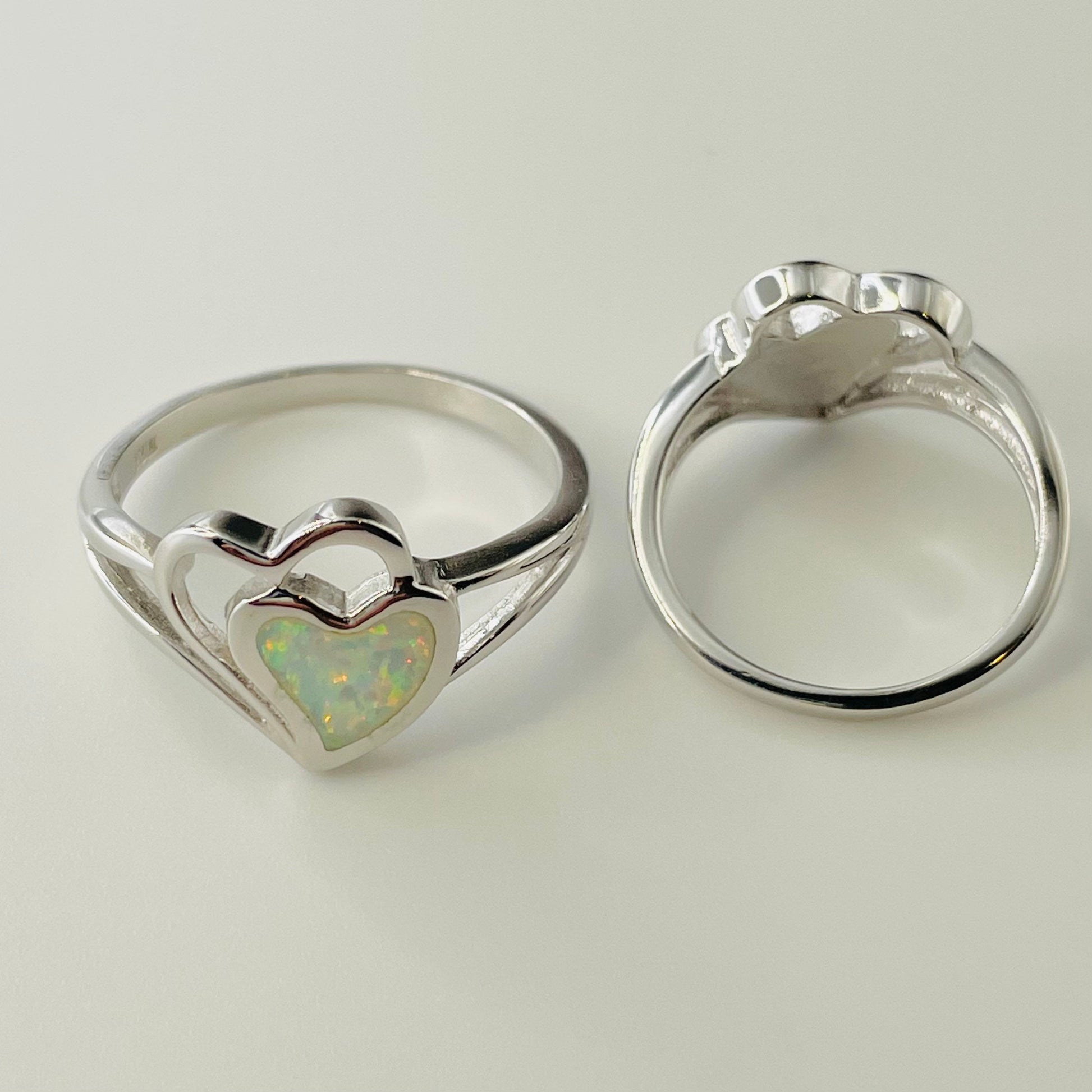 Sterling Silver Double Heart Ring: Fire Opal Promise Ring