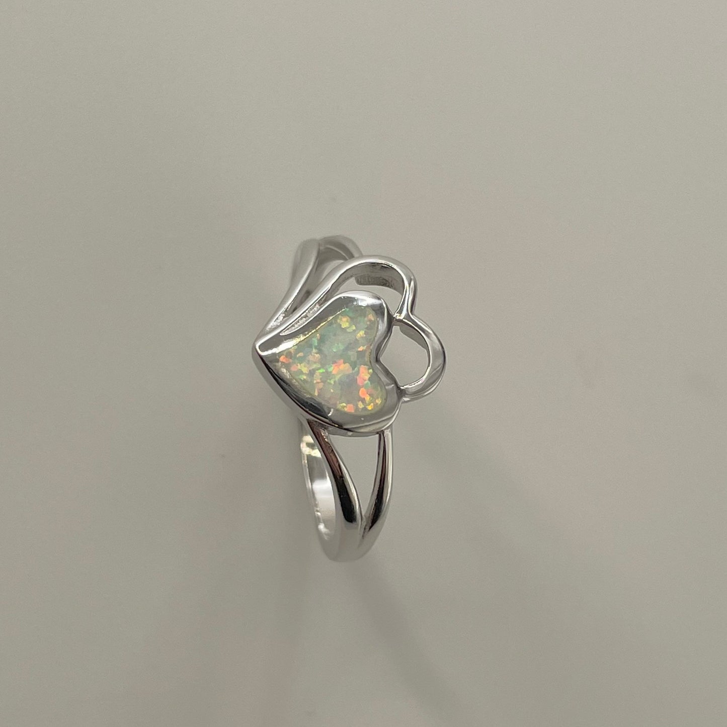 Fire Opal Two Hearts Sterling Silver Ring, Opal Heart Ring, Silver Hearts Ring, Friendship Heart Ring, Promise Hearts Ring, I Love You Ring.