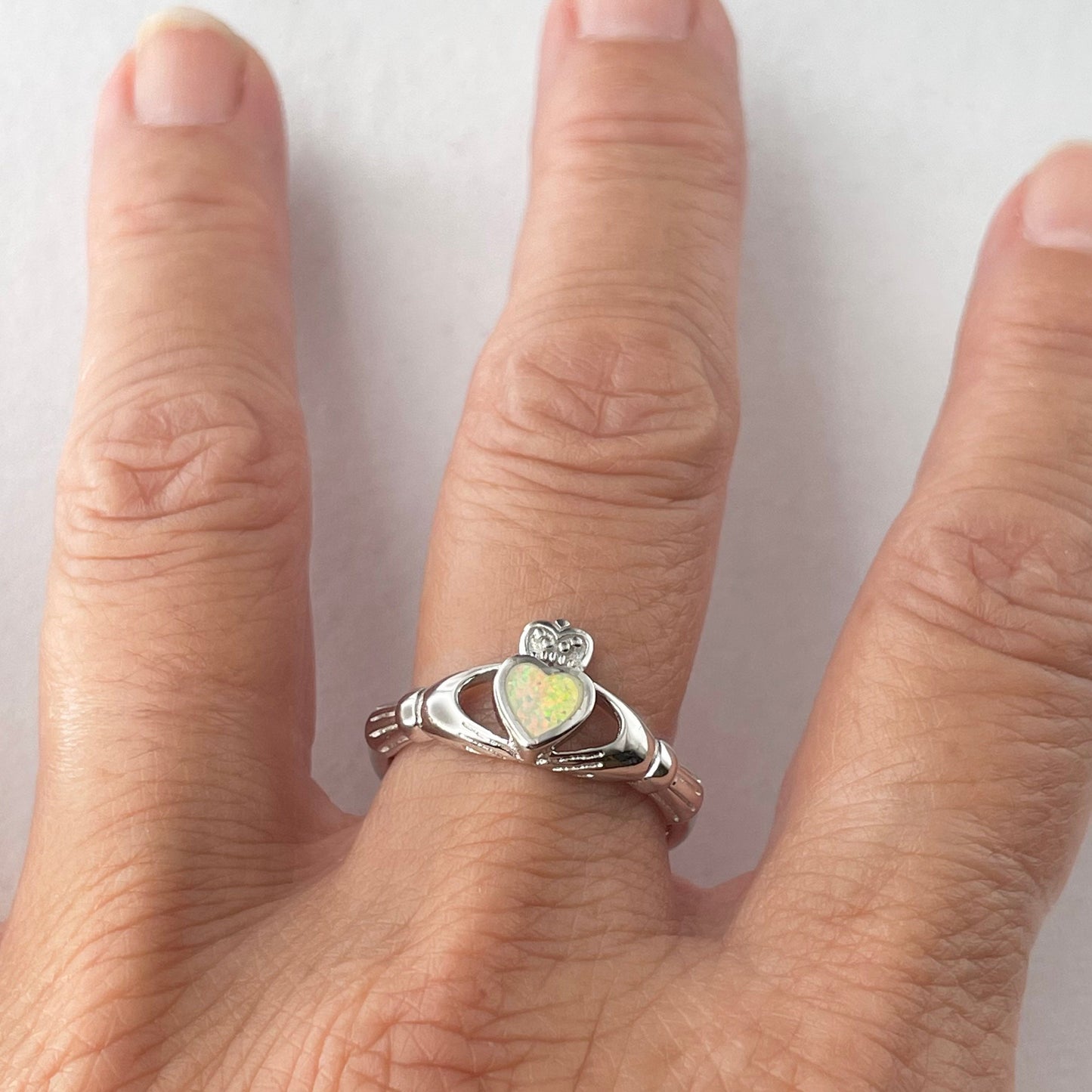 Claddagh Fire Opal Sterling Silver Ring, Irish Ring, Silver Heart Ring, Claddagh Ring, Religious Ring, Opal Ring, Silver Ring, Promise Ring