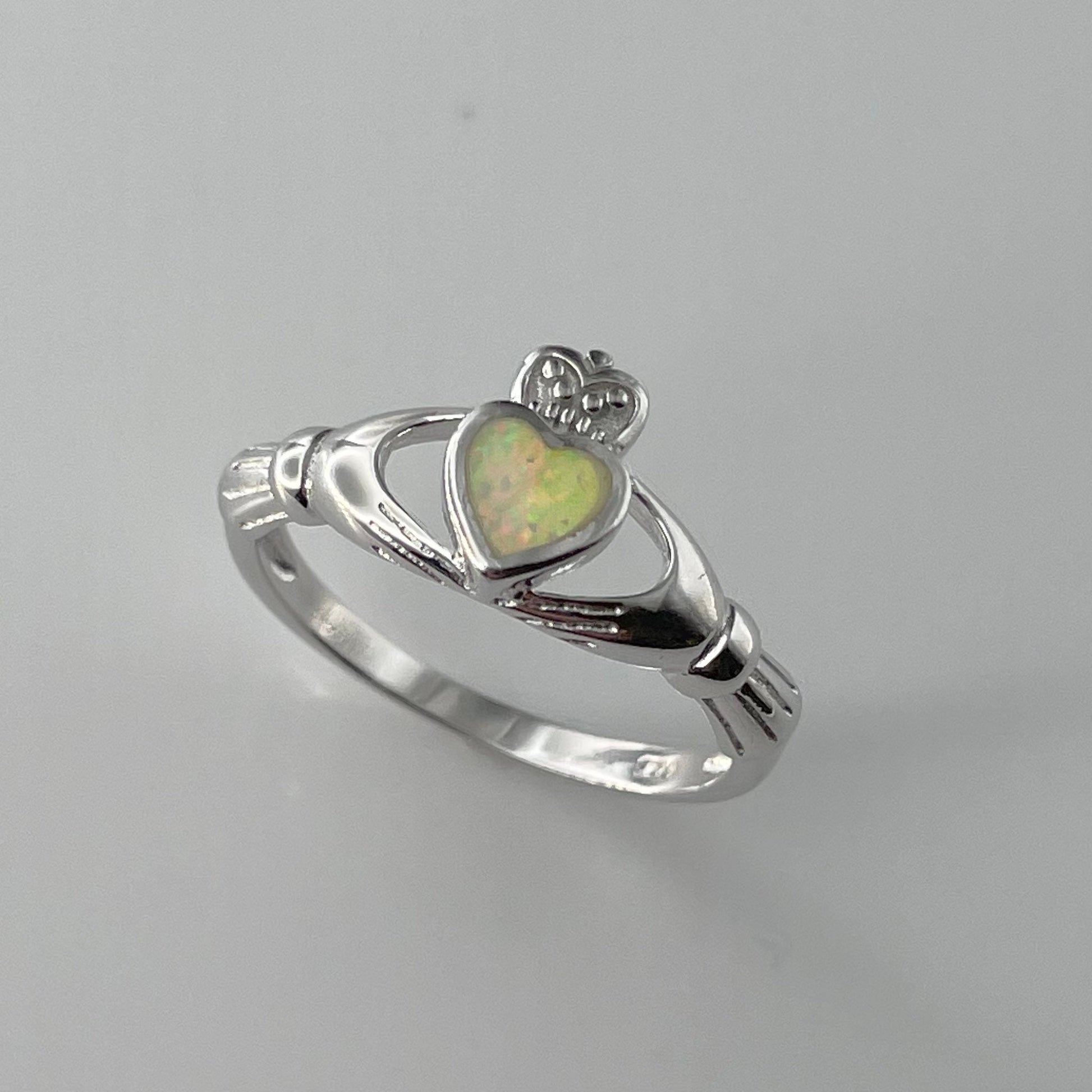 Claddagh Fire Opal Sterling Silver Ring, Irish Ring, Silver Heart Ring, Claddagh Ring, Religious Ring, Opal Ring, Silver Ring, Promise Ring