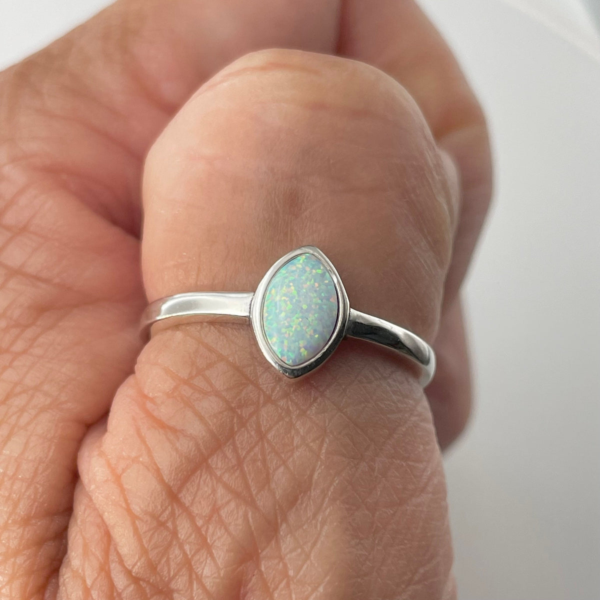Sterling Silver Diamond Shape Opal Ring: Boho Solitaire