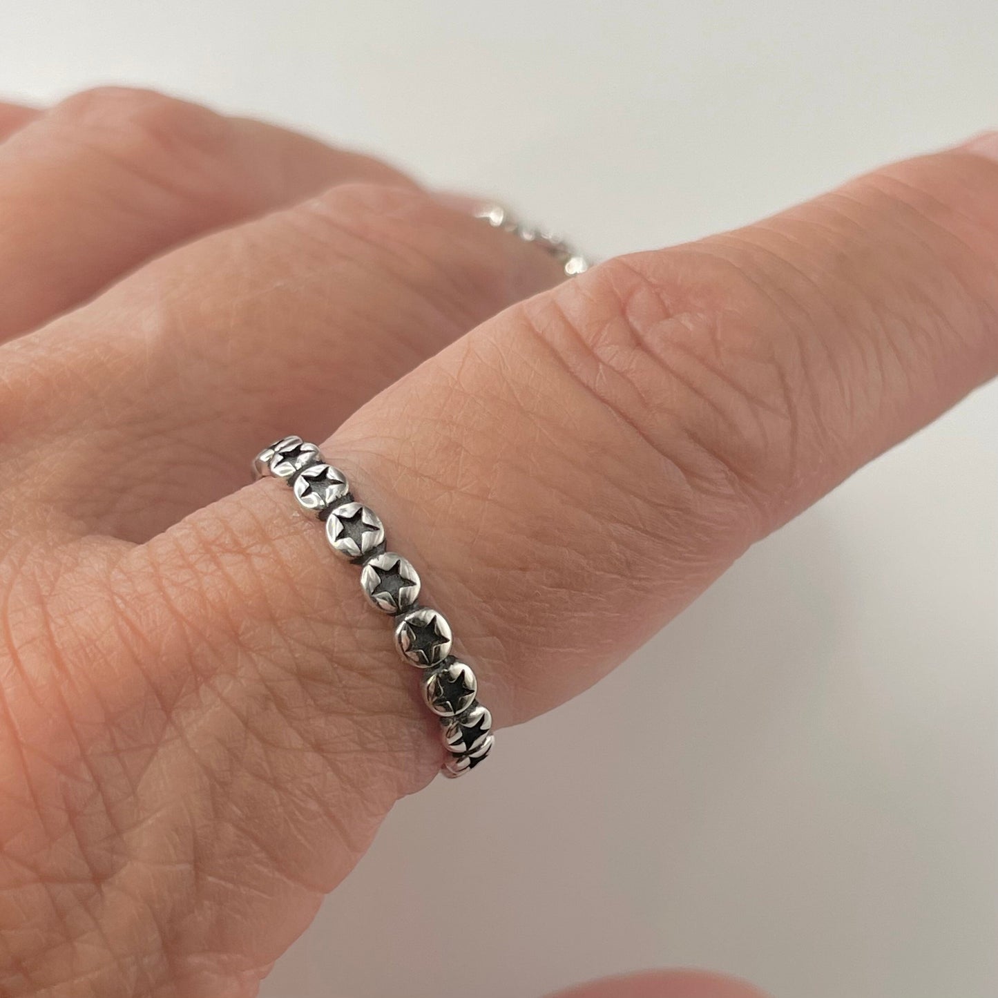 Oxidized Sterling Silver Star Eternity Band: Boho Stackable Ring
