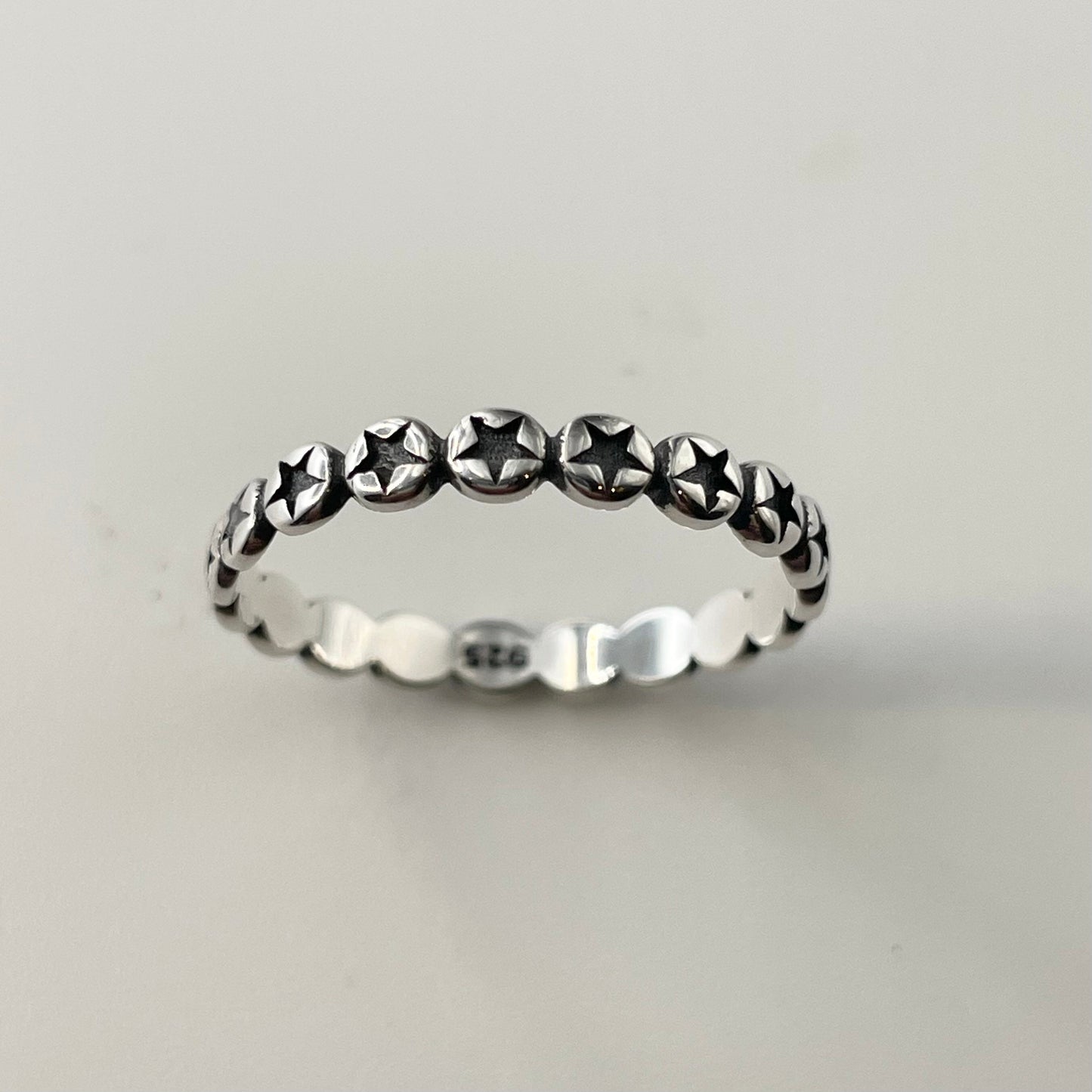 Oxidized Sterling Silver Star Eternity Band: Boho Stackable Ring