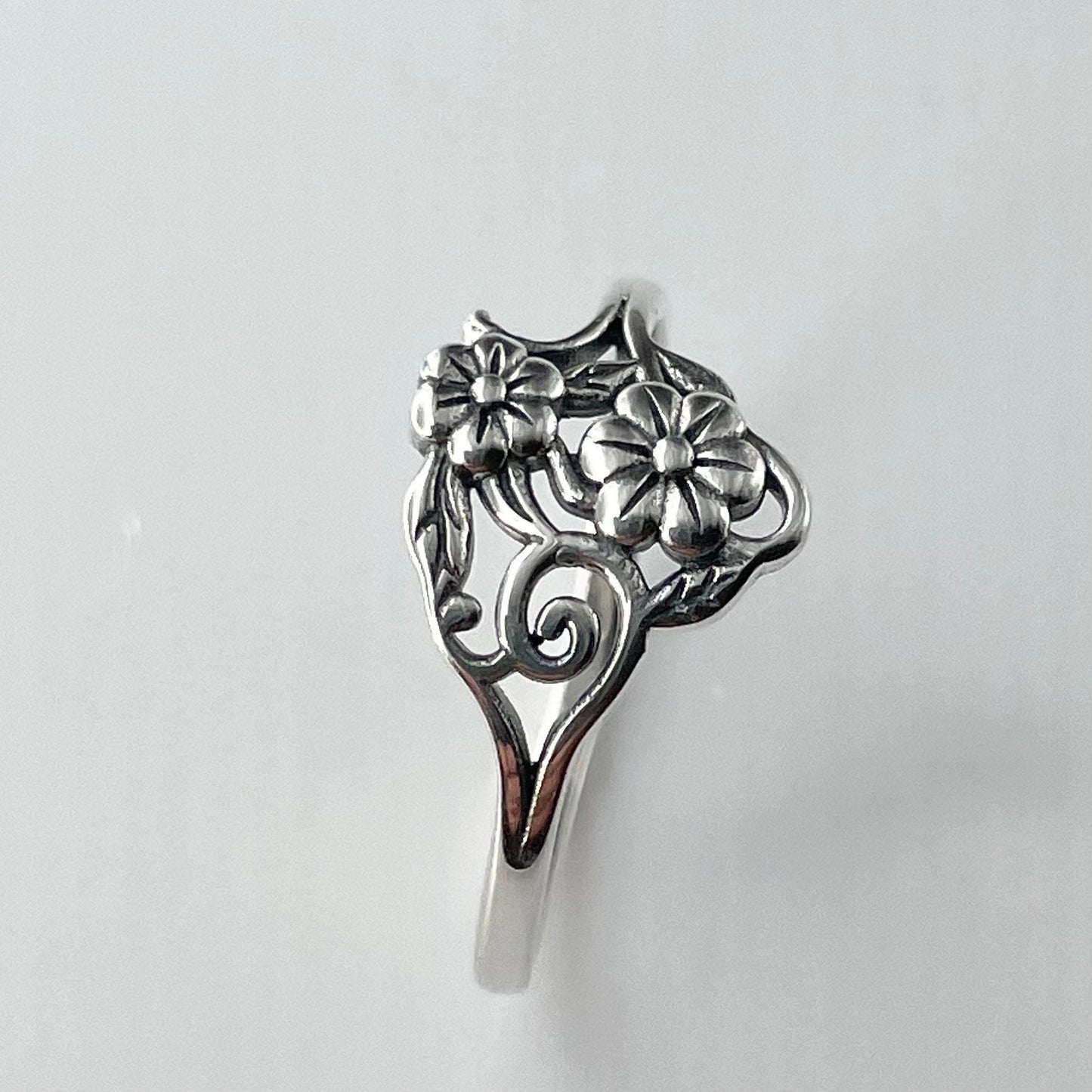 Sterling Silver Sunflower Ring: Oxidized Boho Floral Statement