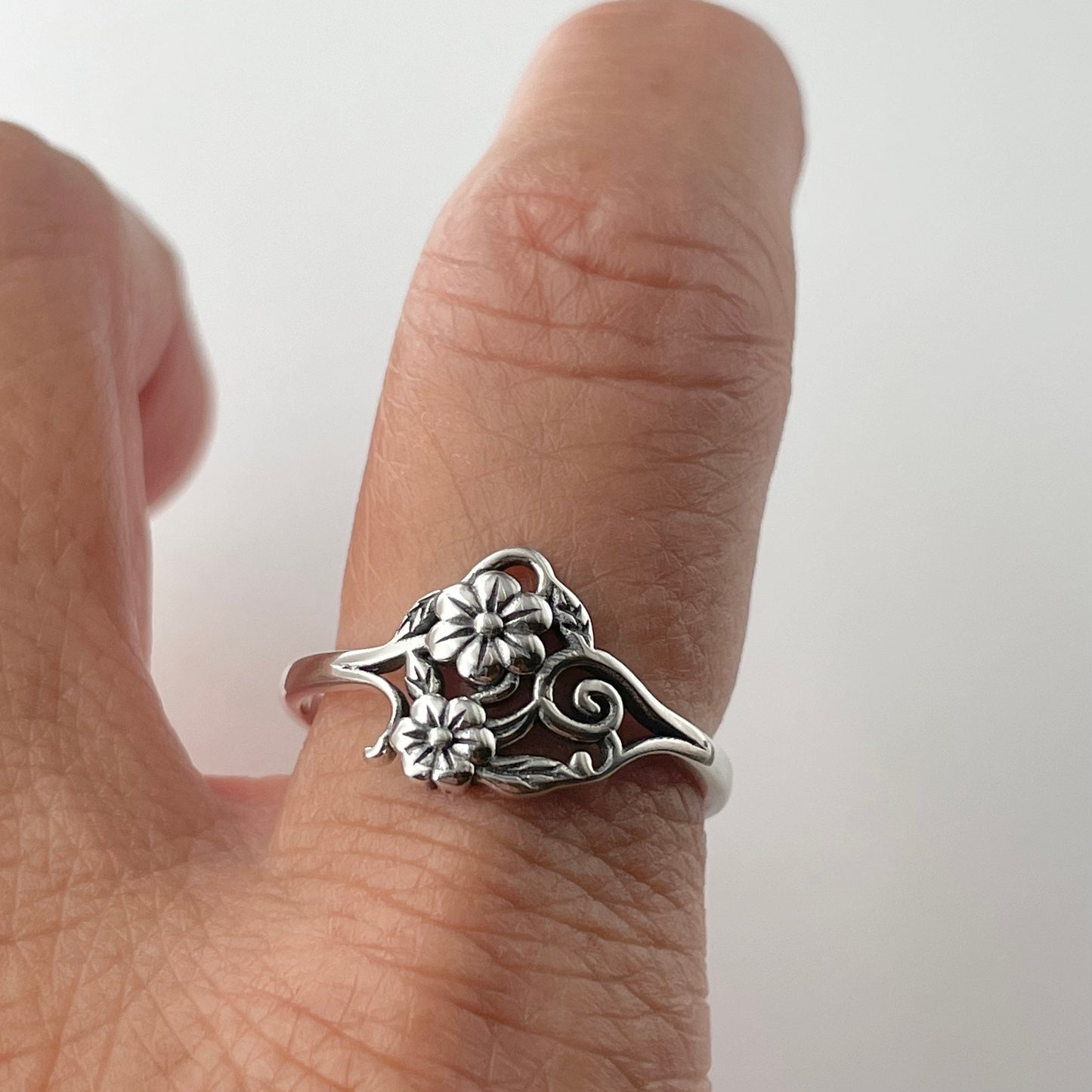 Sterling Silver Sunflower Ring: Oxidized Boho Floral Statement