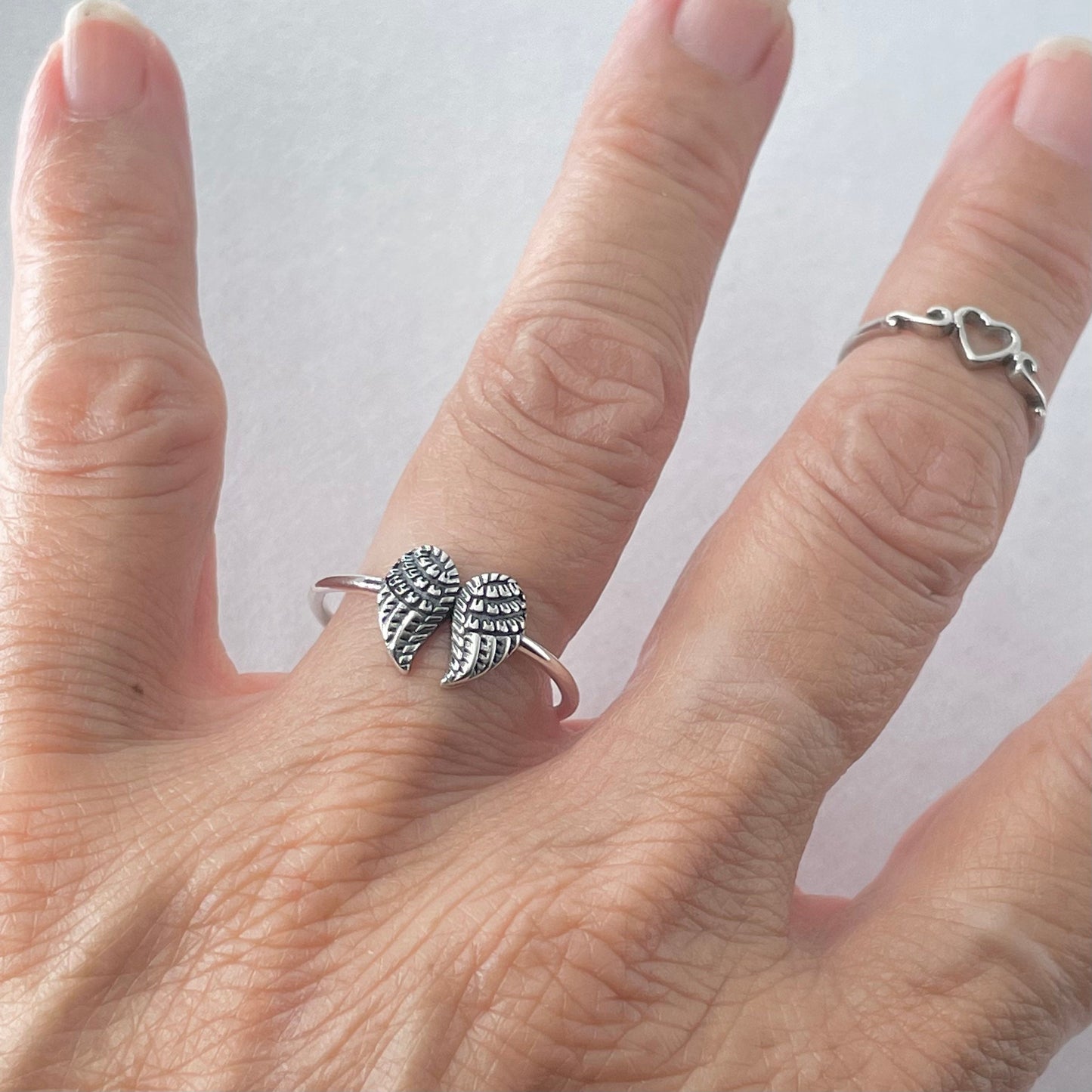Sterling Silver Angel Wing Ring: Dainty Boho Religious Jewelry