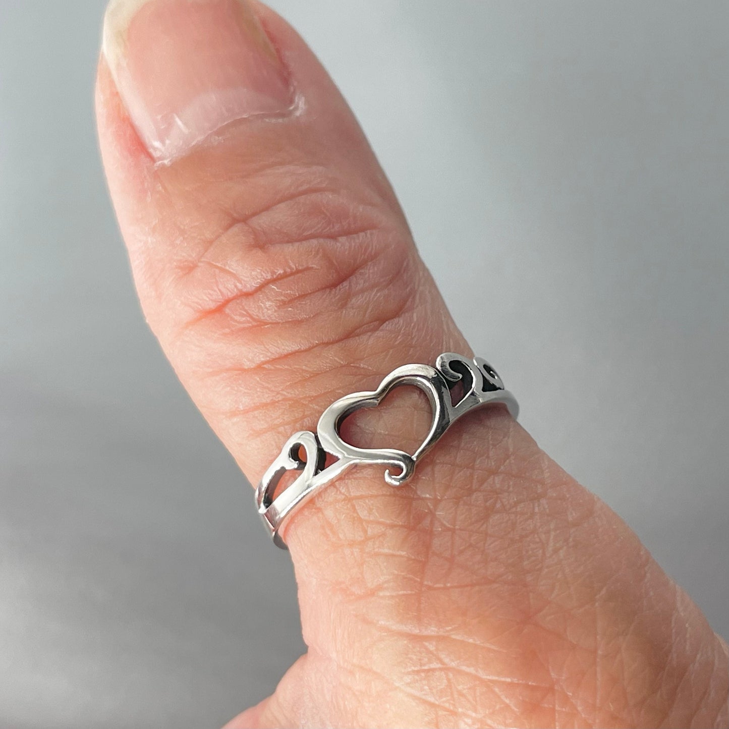 Sterling Silver Open Heart Ring: Swirl Design, Love Jewelry