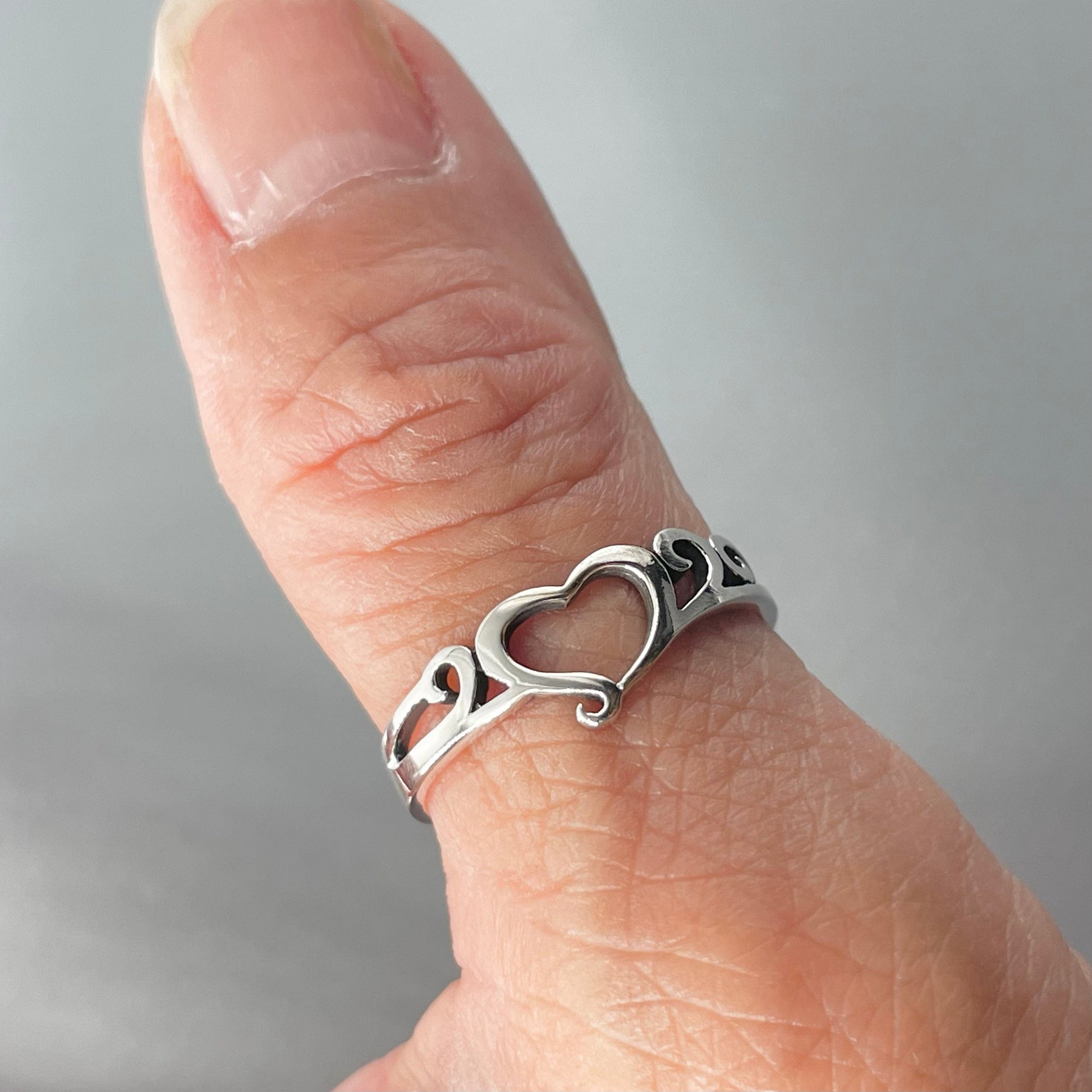 Sterling Silver Open Heart Ring: Swirl Design, Love Jewelry
