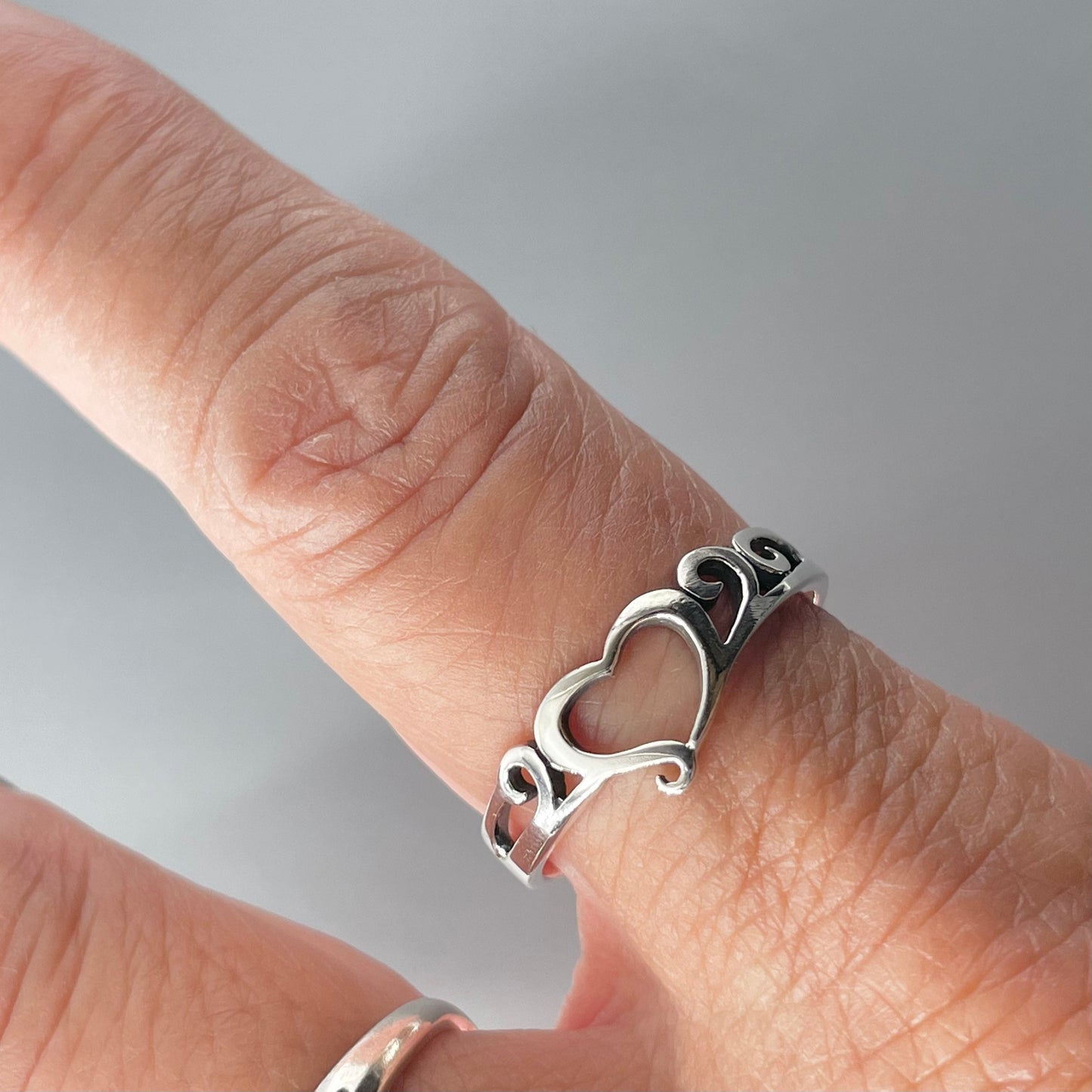 Sterling Silver Open Heart Ring: Swirl Design, Love Jewelry